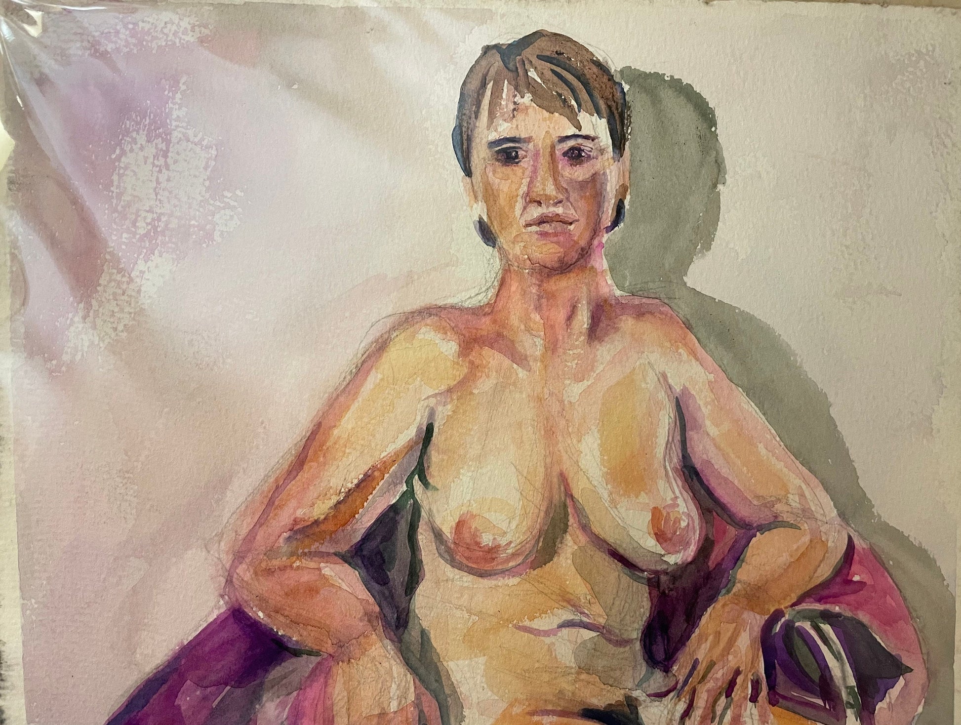 Early 80's Female Nude Watercolor by Unidentified Artist