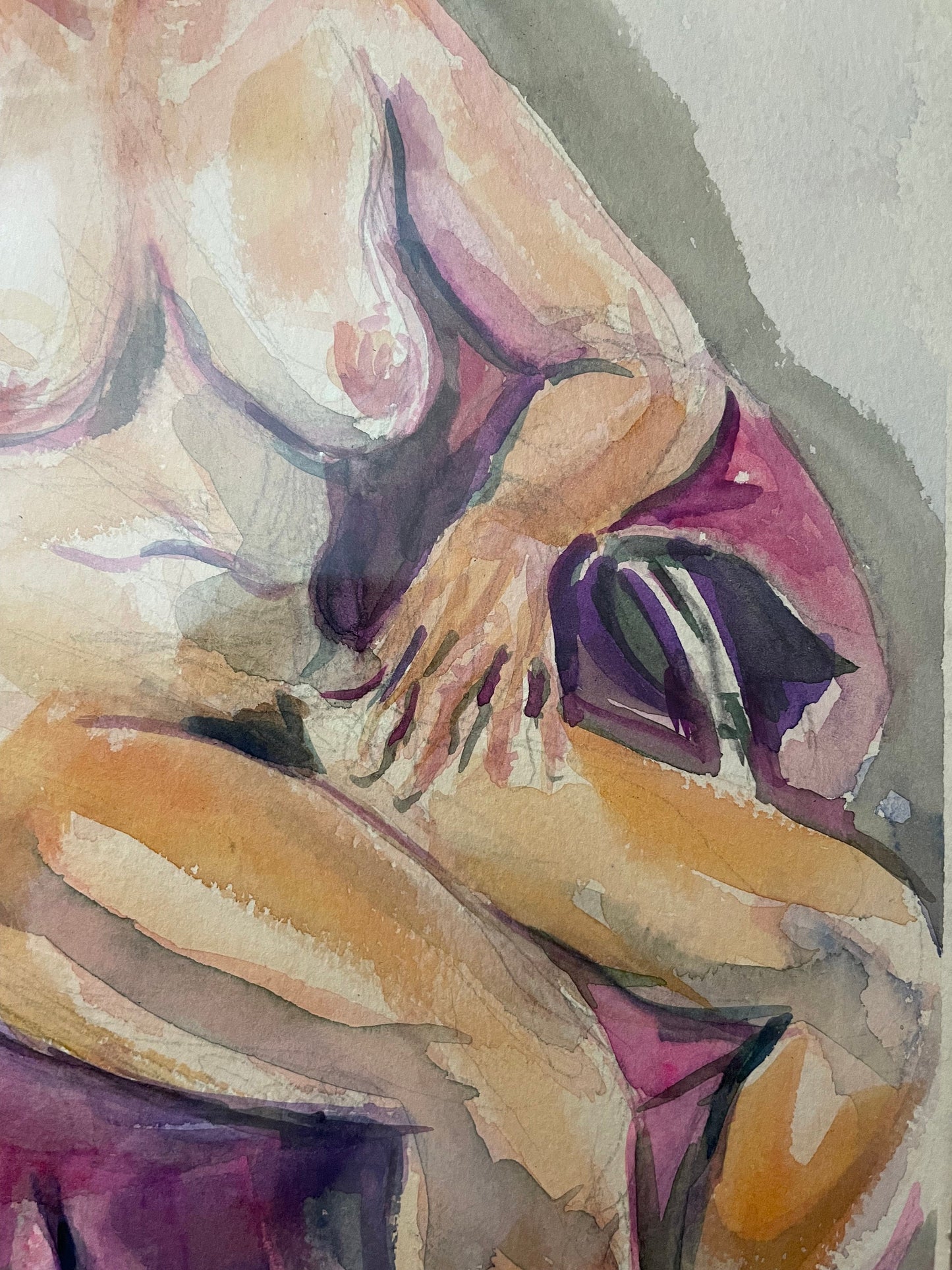 Early 80's Female Nude Watercolor by Unidentified Artist