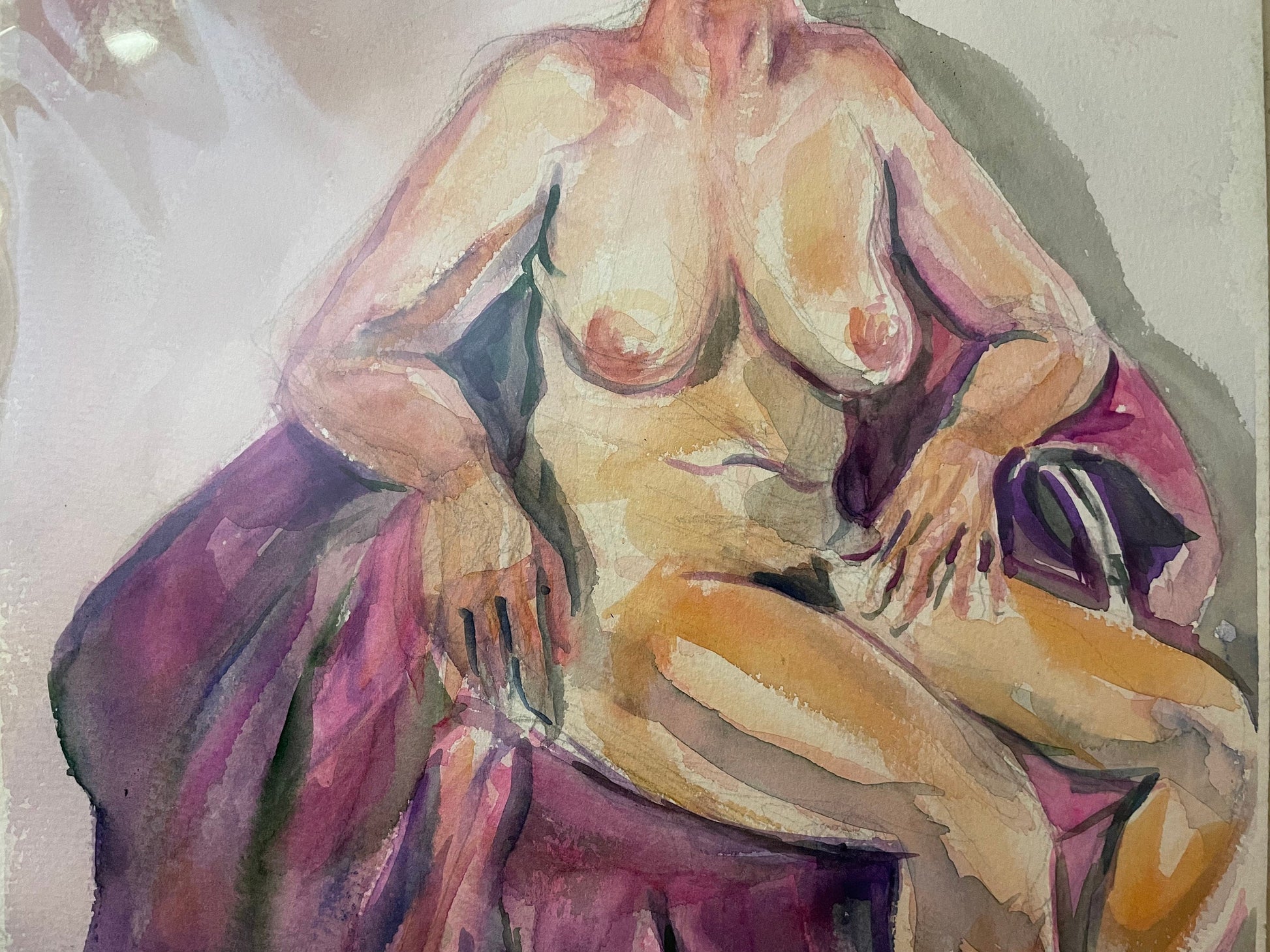 Early 80's Female Nude Watercolor by Unidentified Artist