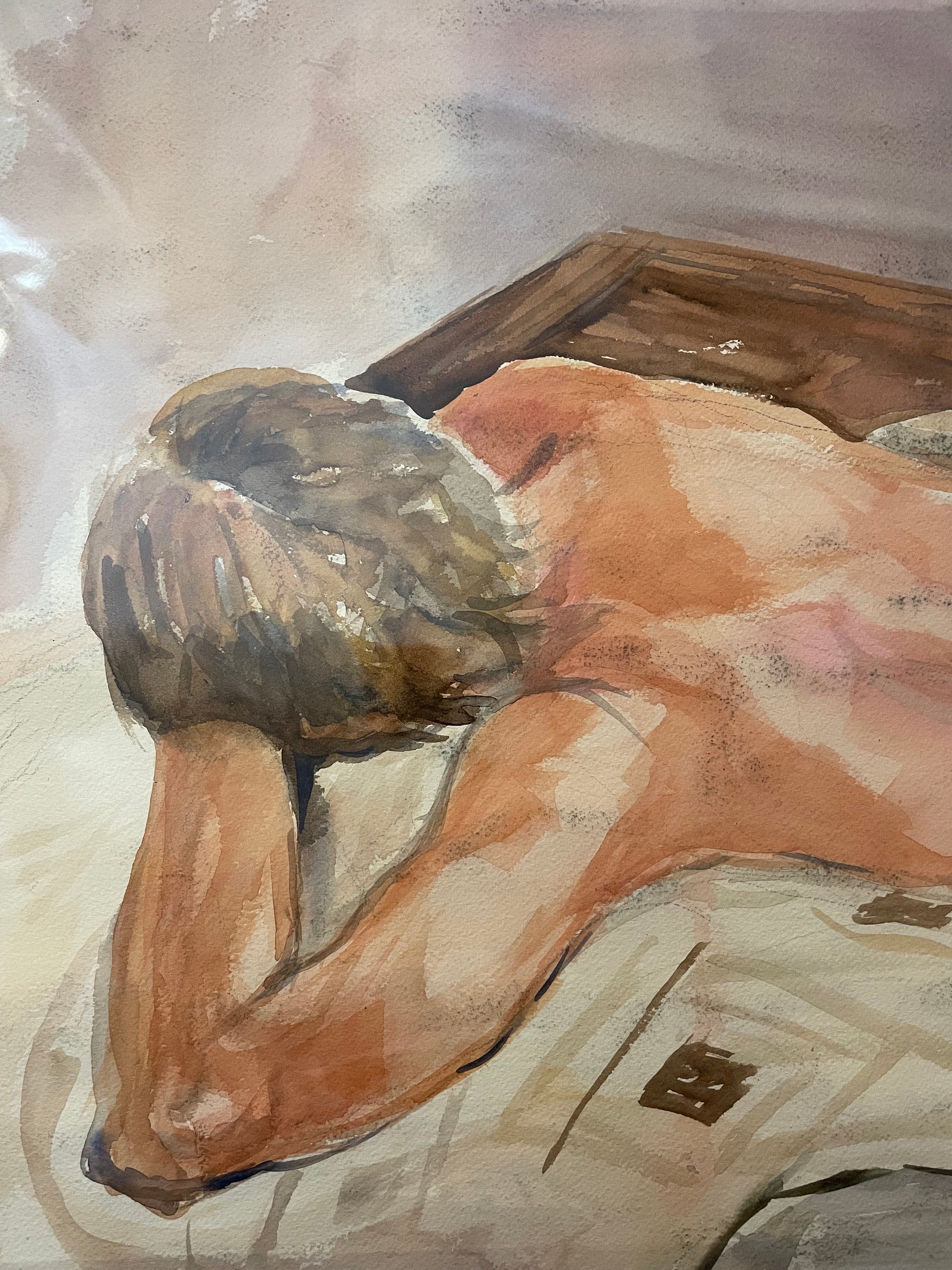 Early 80's Double Sided Male Nude Watercolor by Unidentified Artist