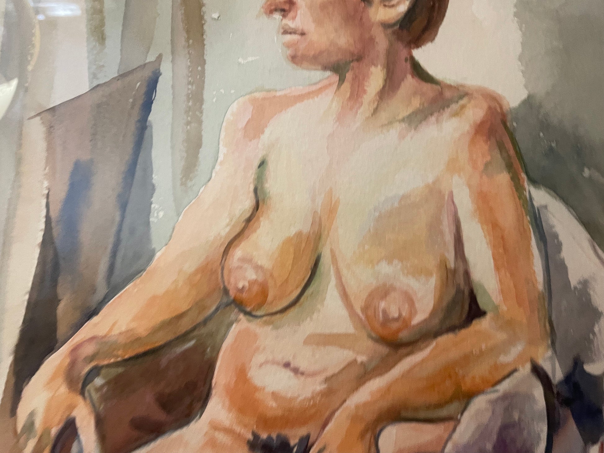 Framed Early 80's Female Nude Watercolor by Unidentified Artist