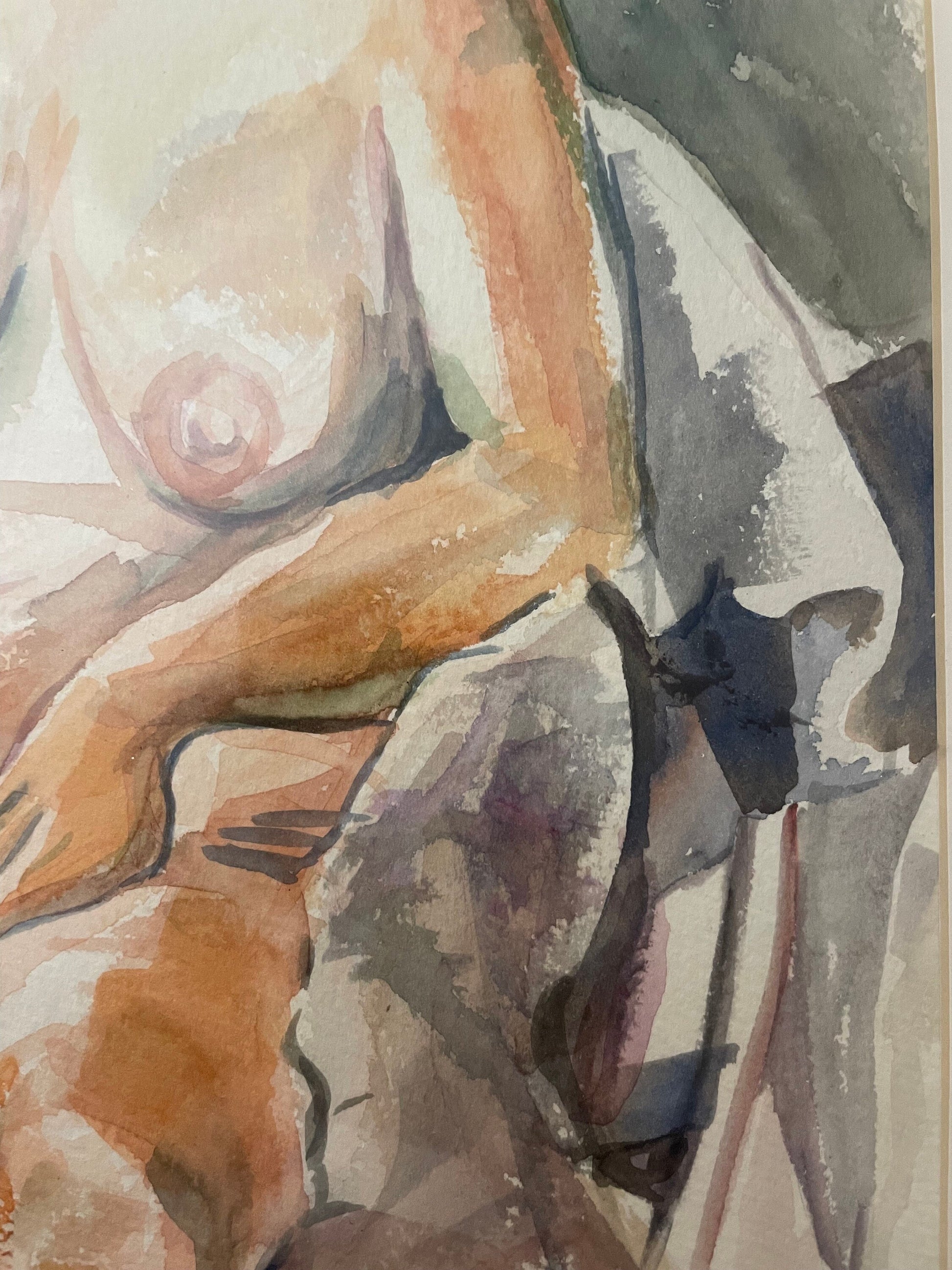 Framed Early 80's Female Nude Watercolor by Unidentified Artist