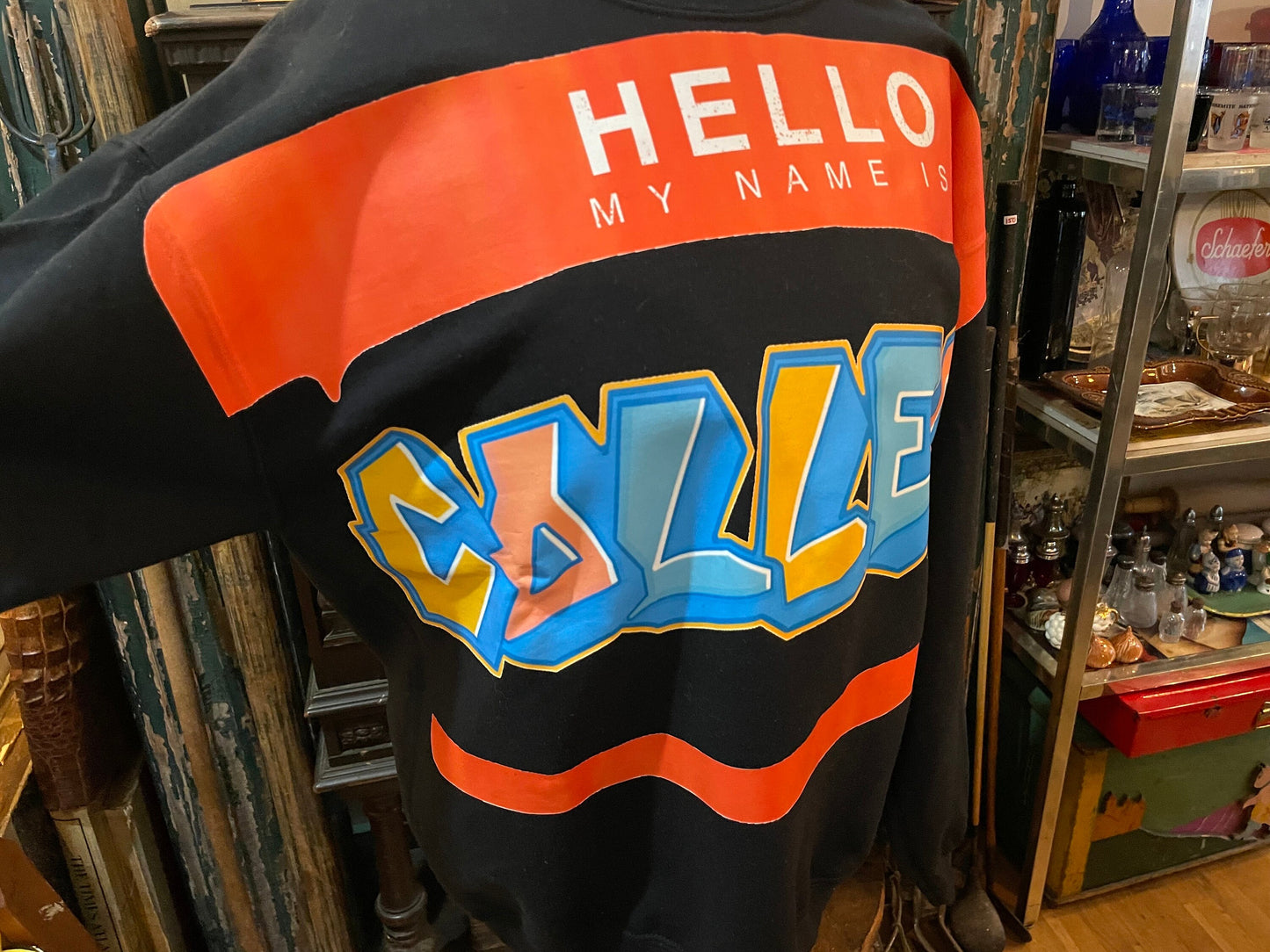 Collect Crewneck Sweatshirt with 'Hello My Name is' and 'Collect' Graphics