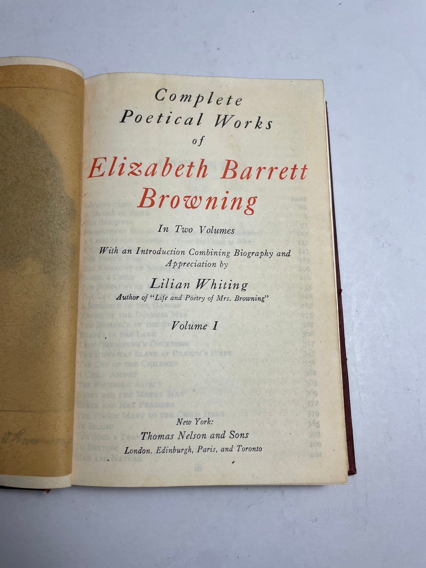 Complete Poetical Works of Elizabeth Barrett Browning Volume I, Antique 1800's Edition, Rare Collectible Book, 1860 Poetry