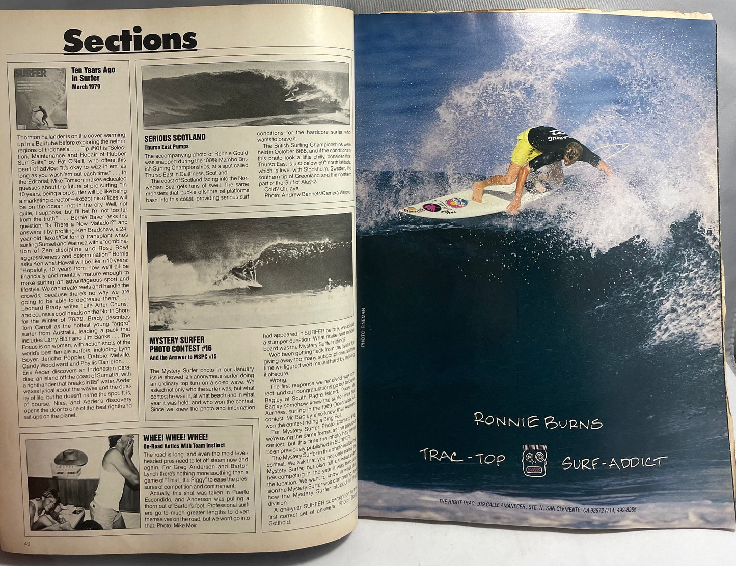 1989 March Special World Travel Issue Surfer Magazine, Vintage Surfing Collectible 90's Sports Memorabilia