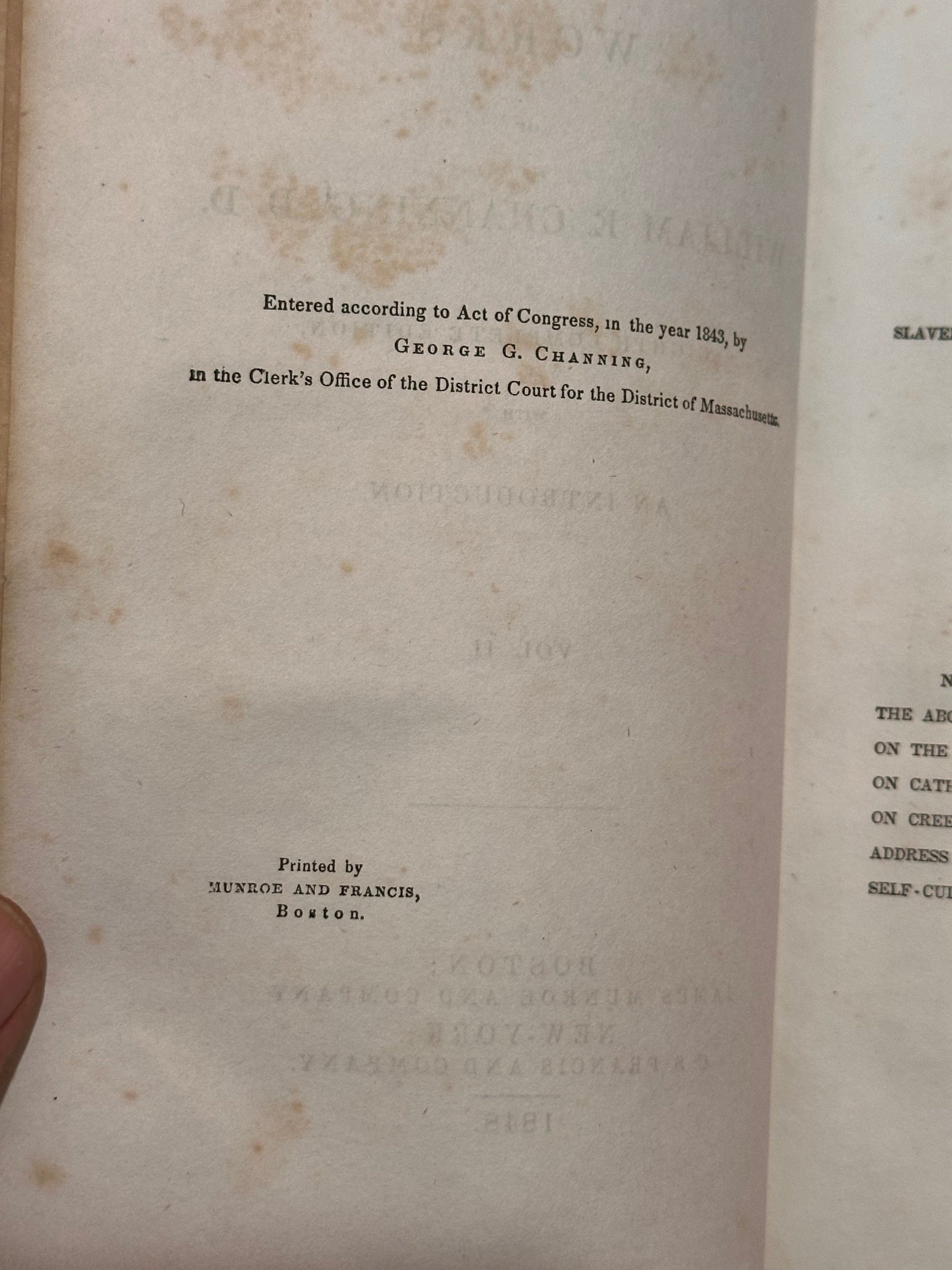 Works of William E. Channing, D.D. Volume 2 Only, 8th Complete Edition, 1849 by Channing, William E