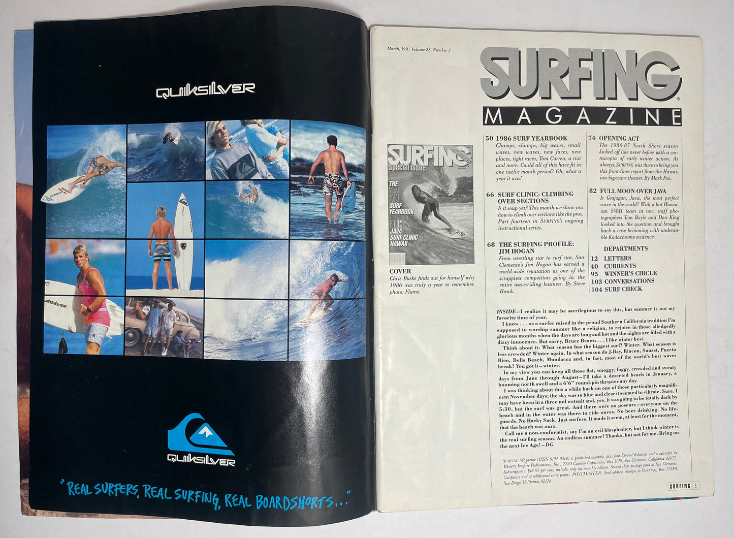 1987 March Surfing Magazine, Vintage Surfing Collectible, 90's Sports Memorabilia