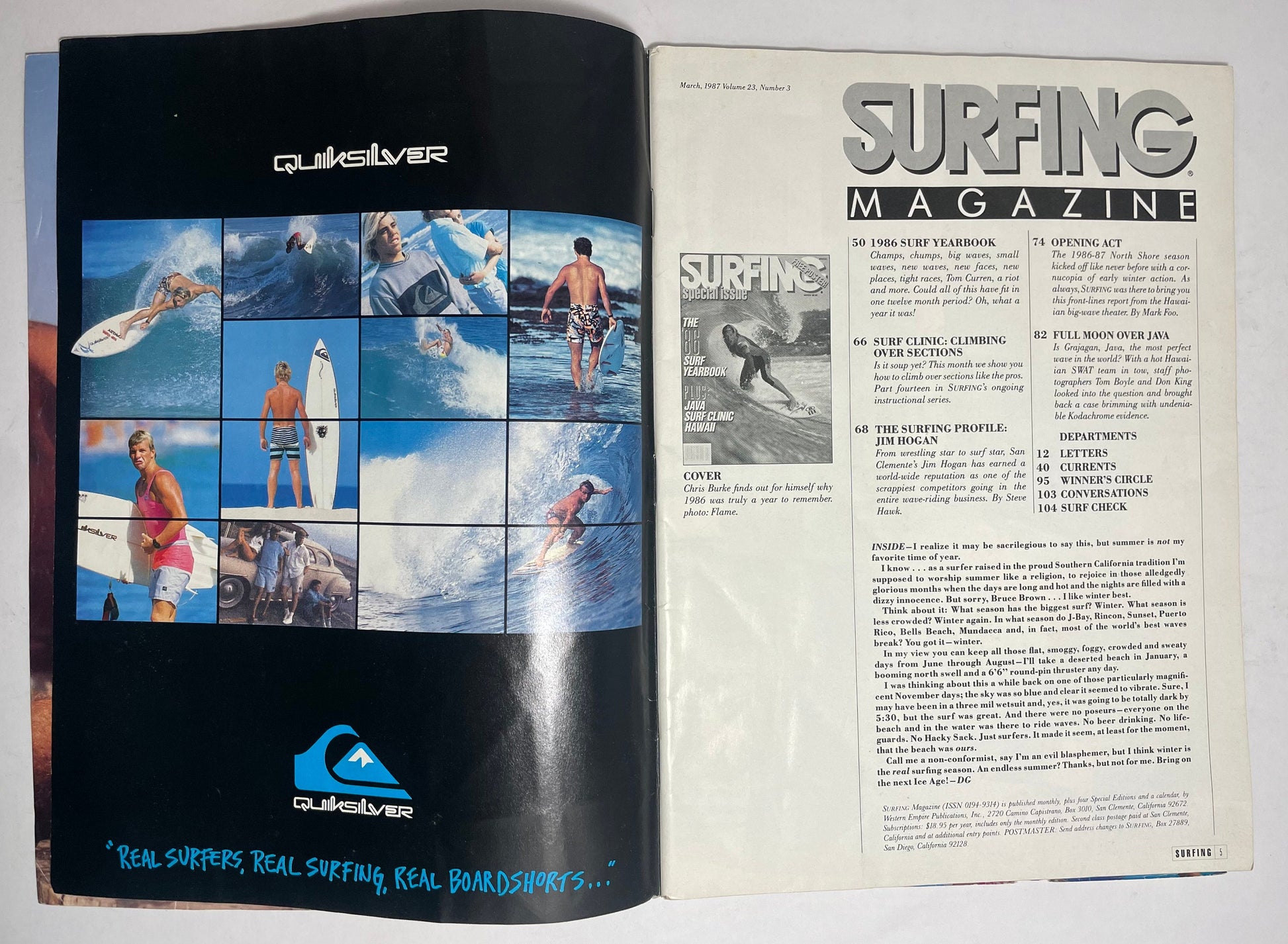 1987 March Surfing Magazine, Vintage Surfing Collectible, 90's Sports Memorabilia