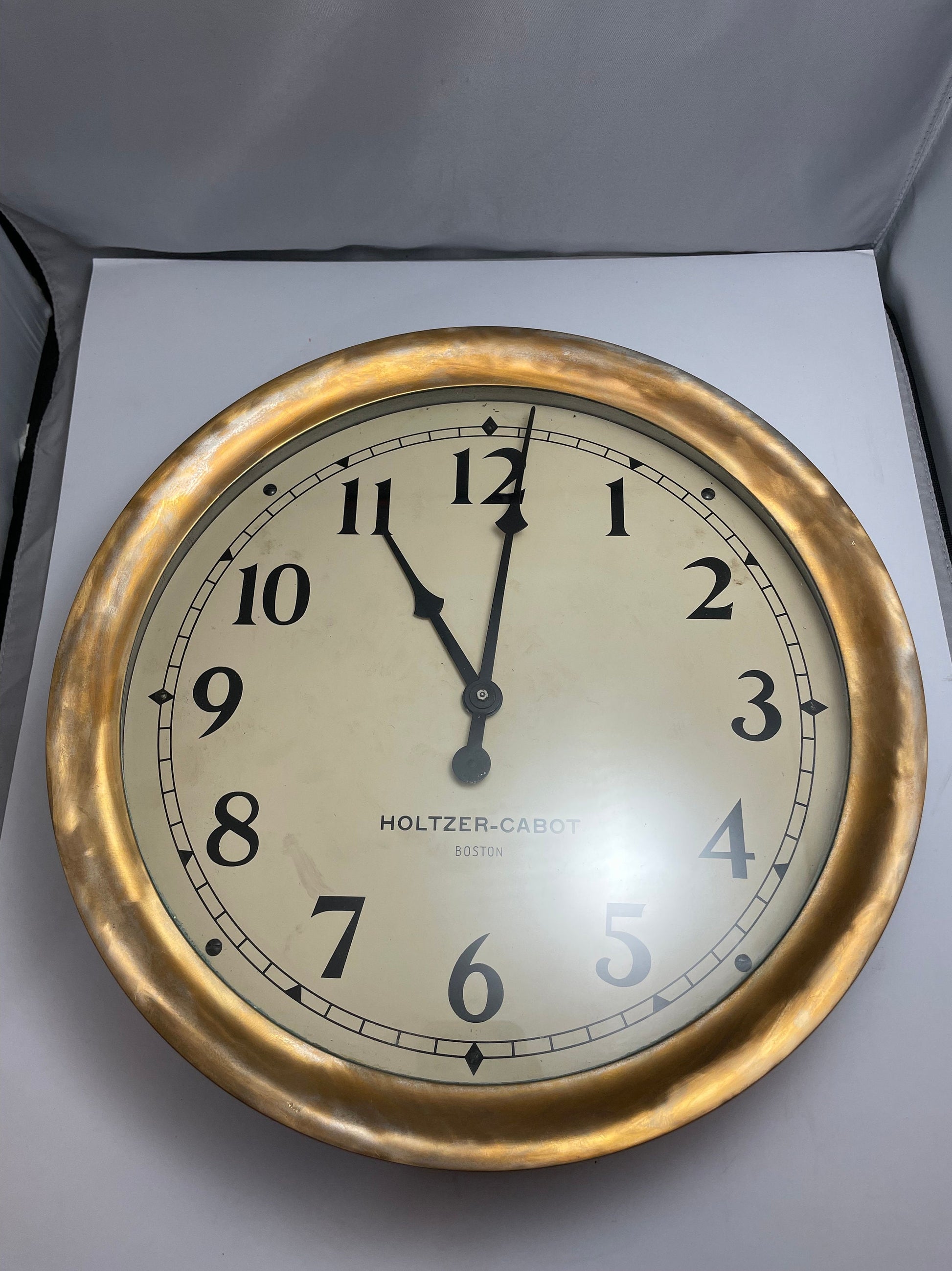 Vintage Holtzer-Cabot Boston Clock Steel with Brass Rim