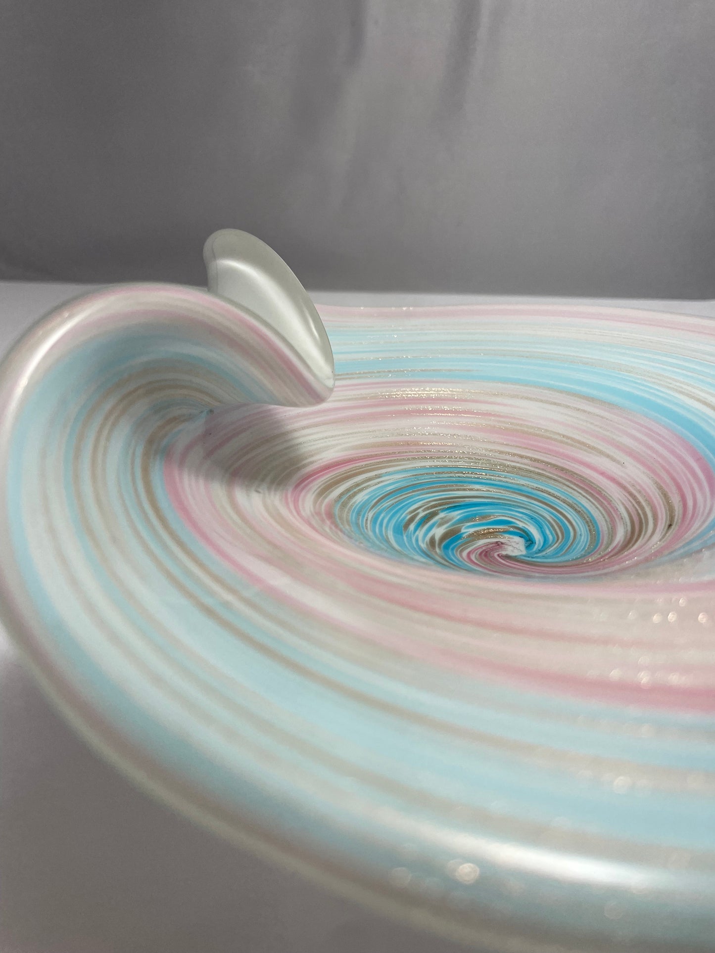 Vintage Blue, Pink, Brown, and White Cotton Candy Swirl Murano Glass Dish | Home Decor