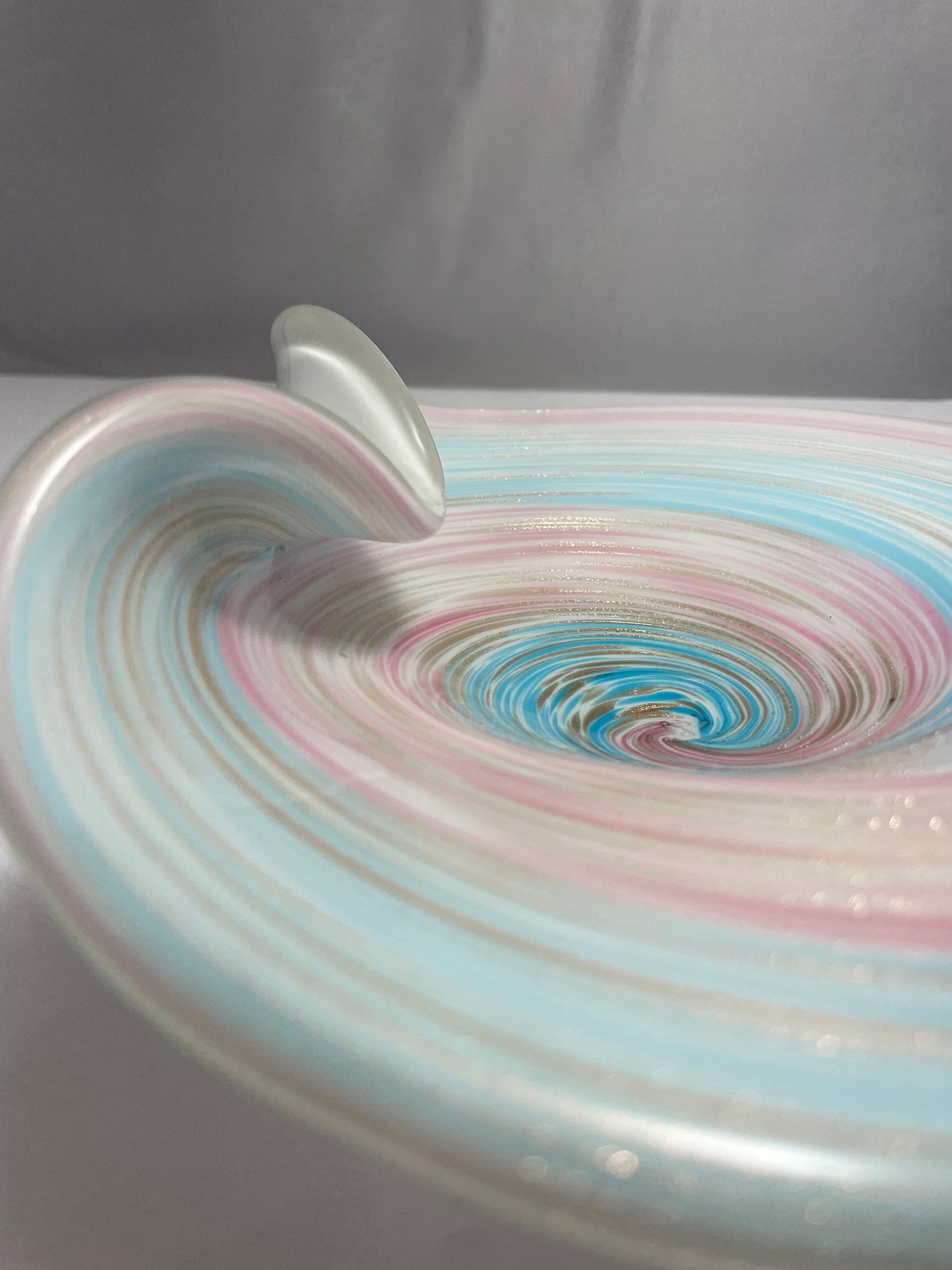 Vintage Blue, Pink, Brown, and White Cotton Candy Swirl Murano Glass Dish | Home Decor