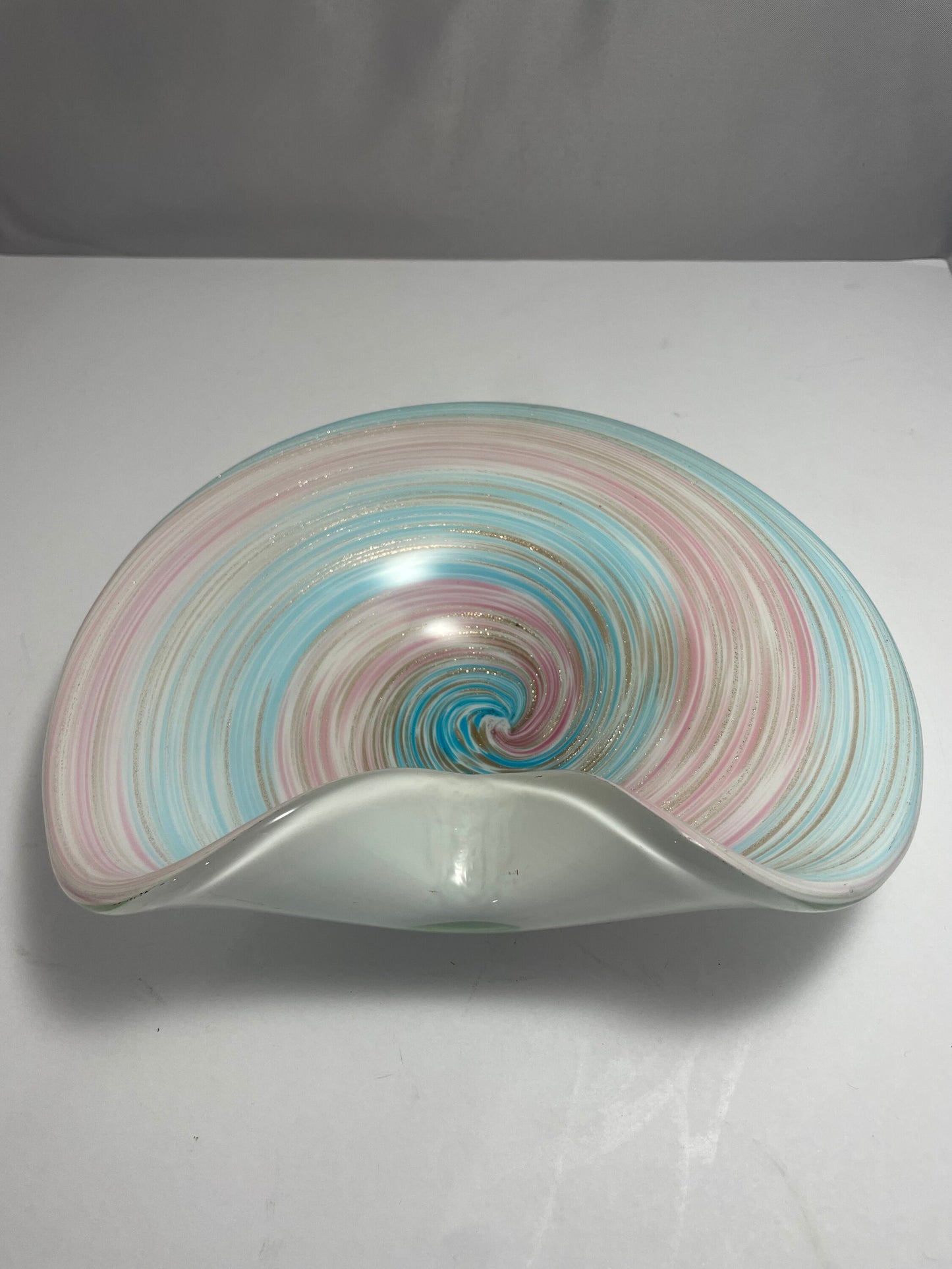 Vintage Blue, Pink, Brown, and White Cotton Candy Swirl Murano Glass Dish | Home Decor