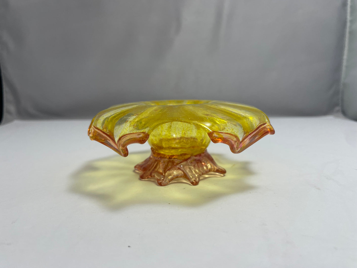 Vintage Yellow and Orange Flower Petal Shaped Murano Dish | Home Decor