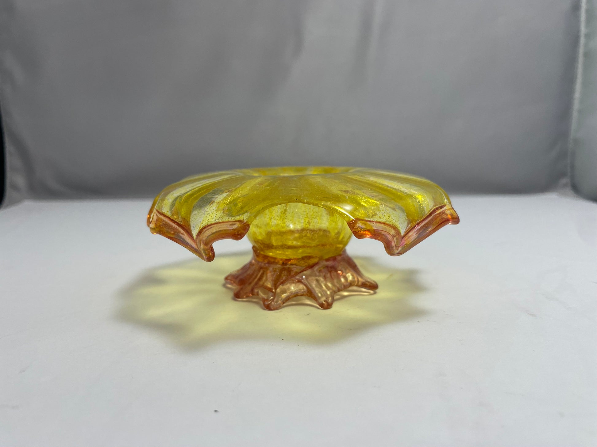 Vintage Yellow and Orange Flower Petal Shaped Murano Dish | Home Decor