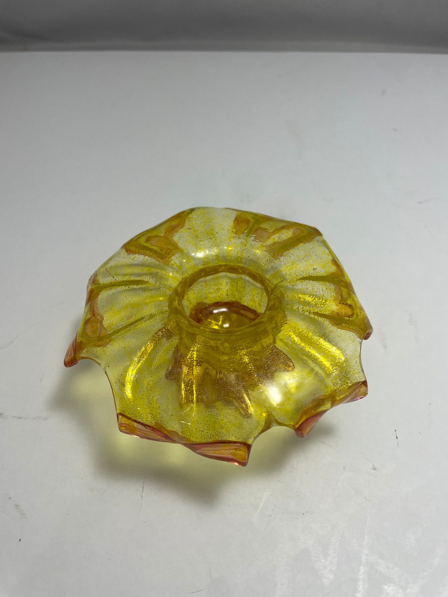 Vintage Yellow and Orange Flower Petal Shaped Murano Dish | Home Decor