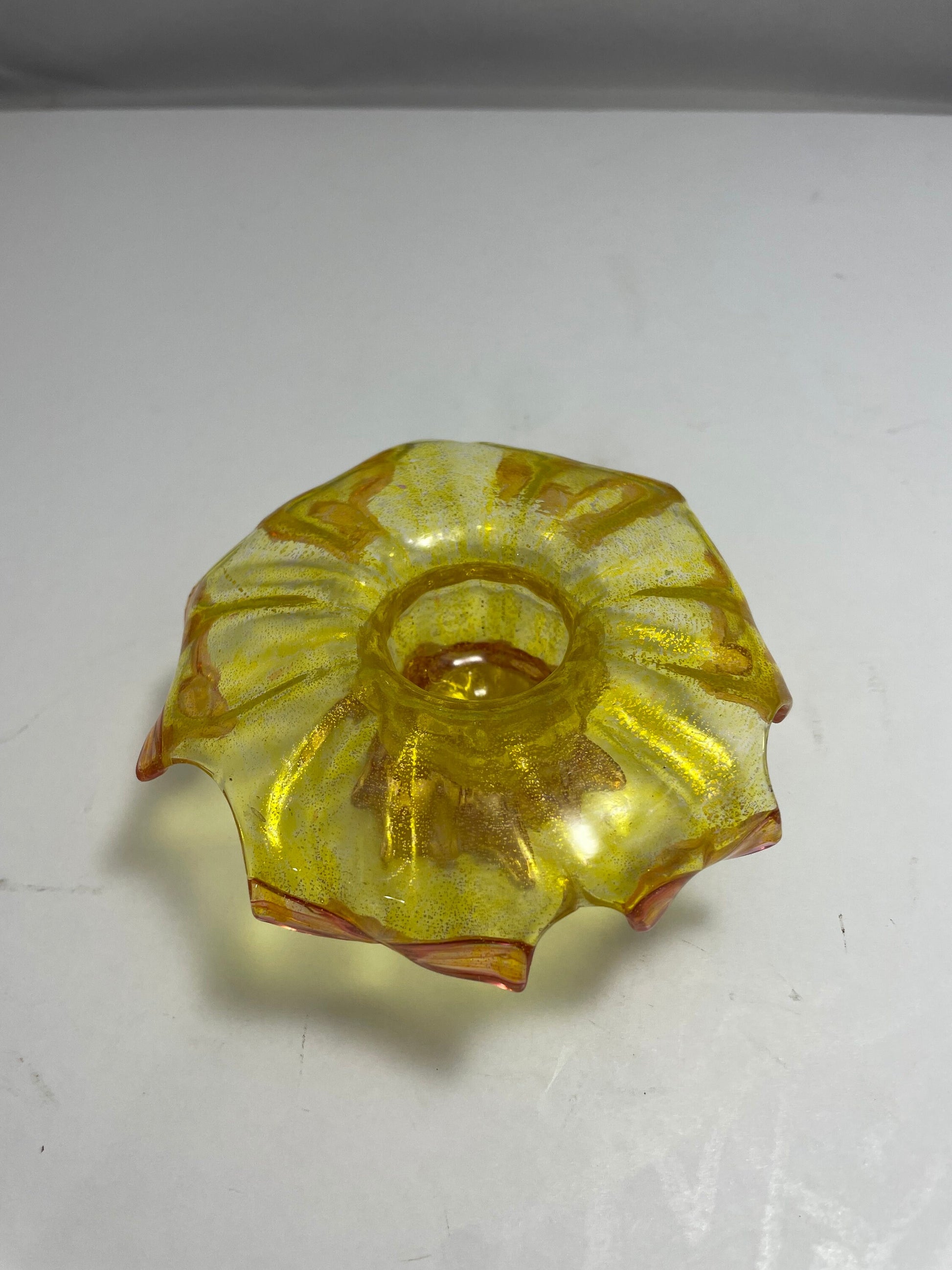 Vintage Yellow and Orange Flower Petal Shaped Murano Dish | Home Decor