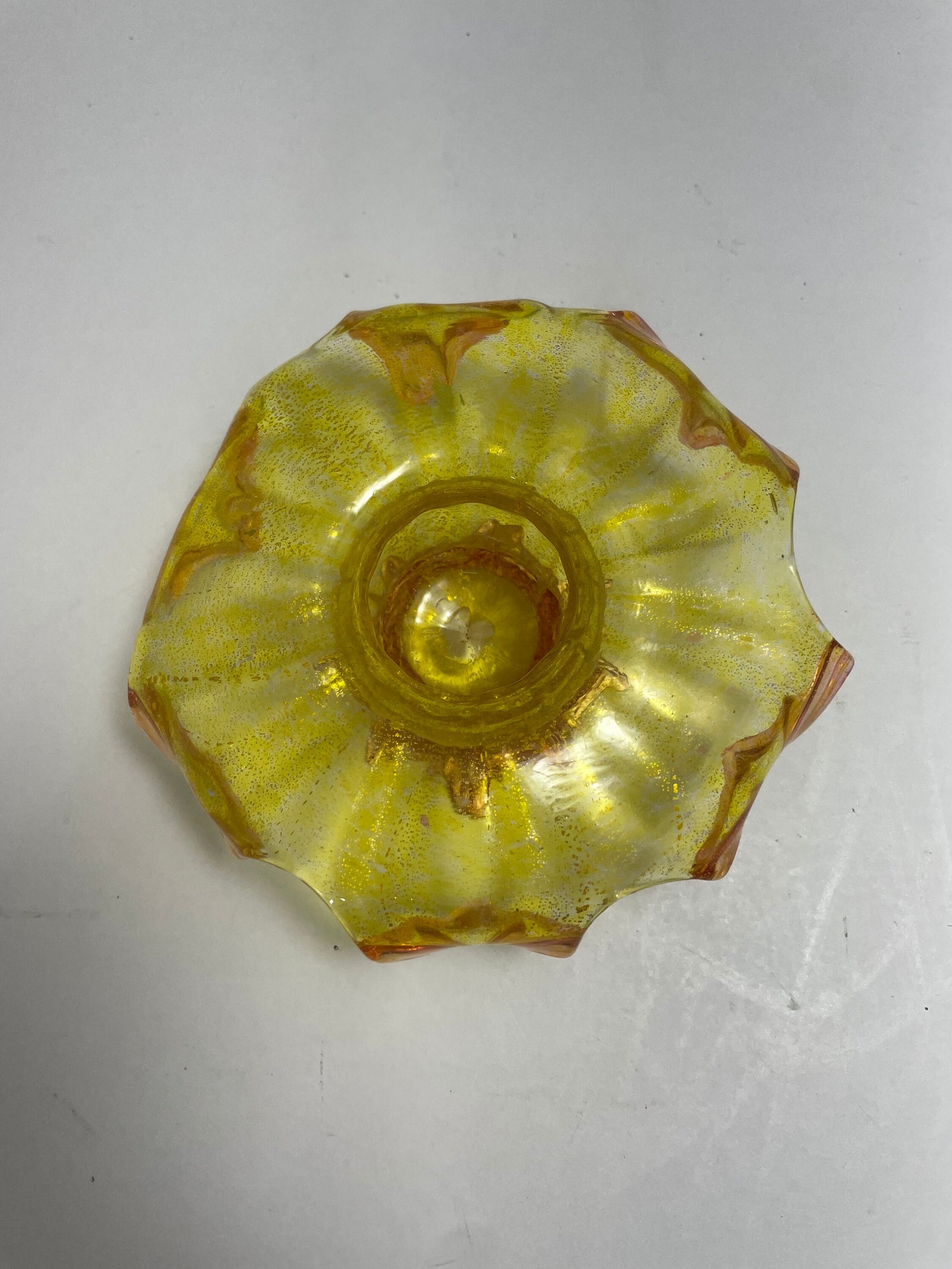 Vintage Yellow and Orange Flower Petal Shaped Murano Dish | Home Decor