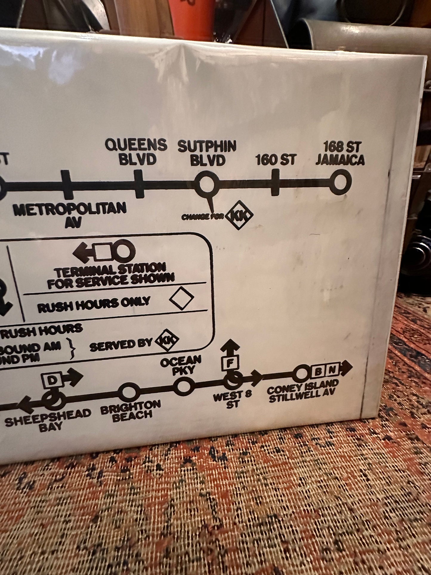 Vintage NYC Subway Sign Map - 168th Street Jamaica to Coney Island QJ Line