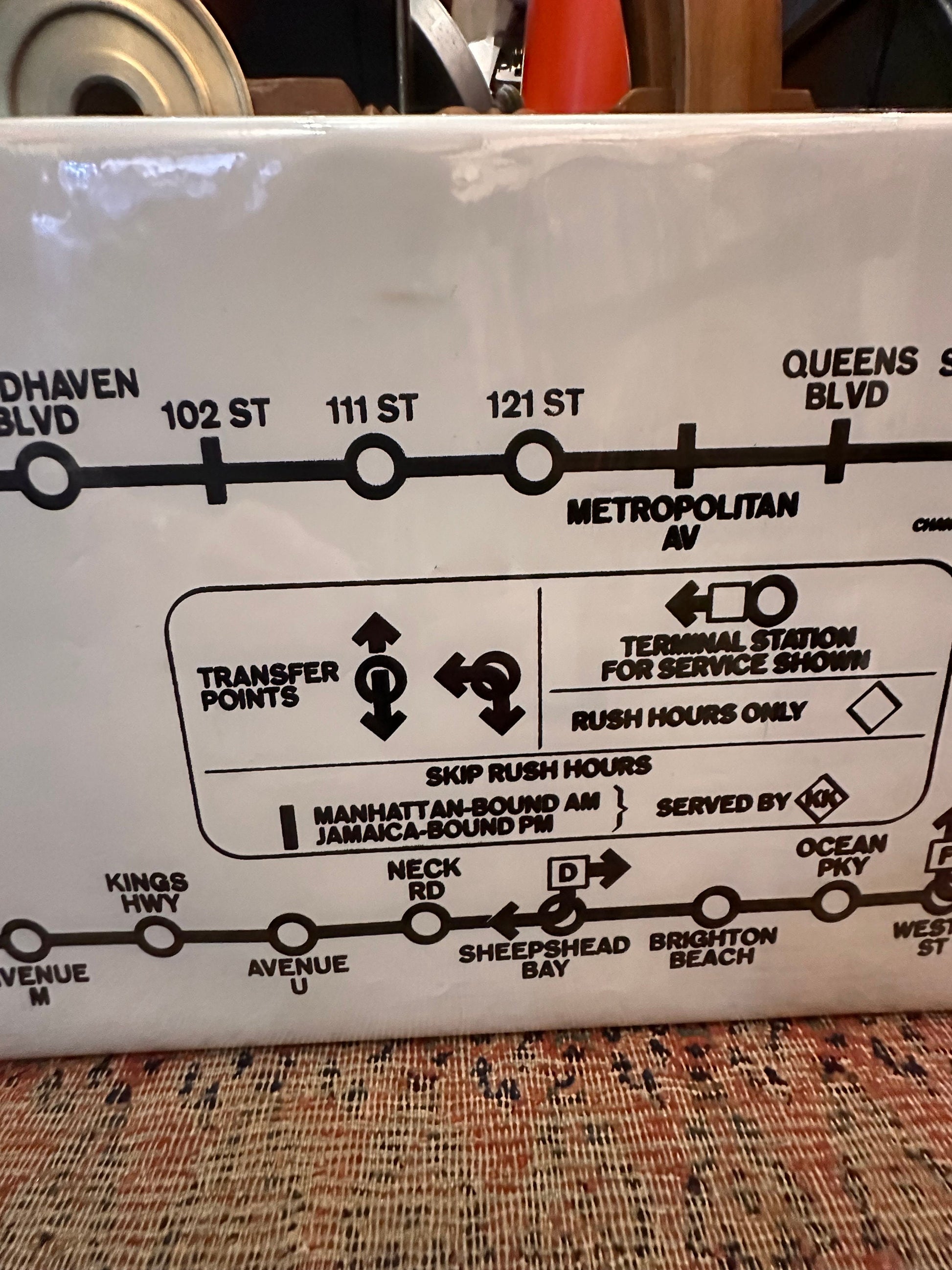 Vintage NYC Subway Sign Map - 168th Street Jamaica to Coney Island QJ Line