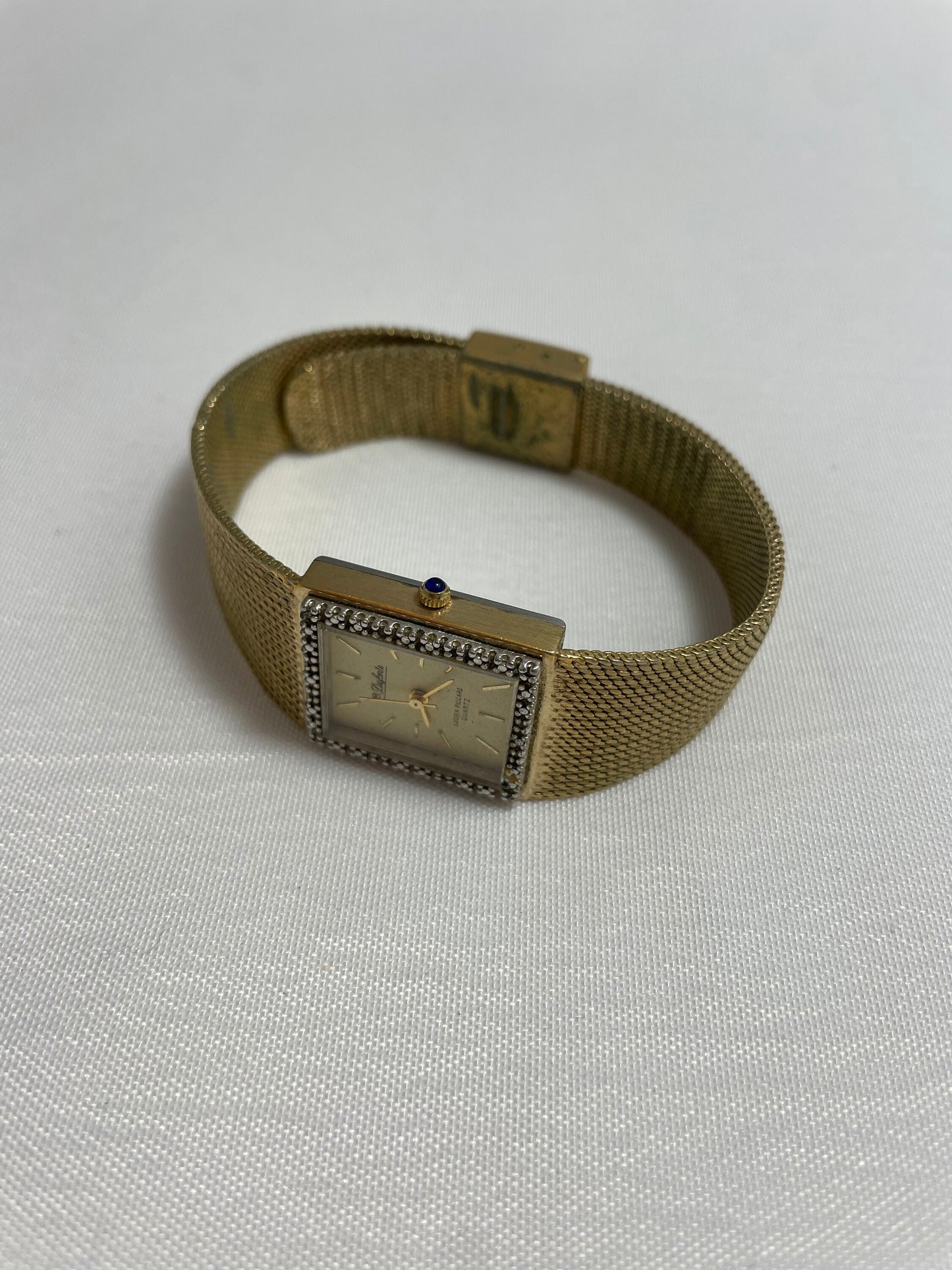 Vintage 1980's Armitron Dufonte Diamond Bezel Gold Tone Quartz Lucien Piccard Watch