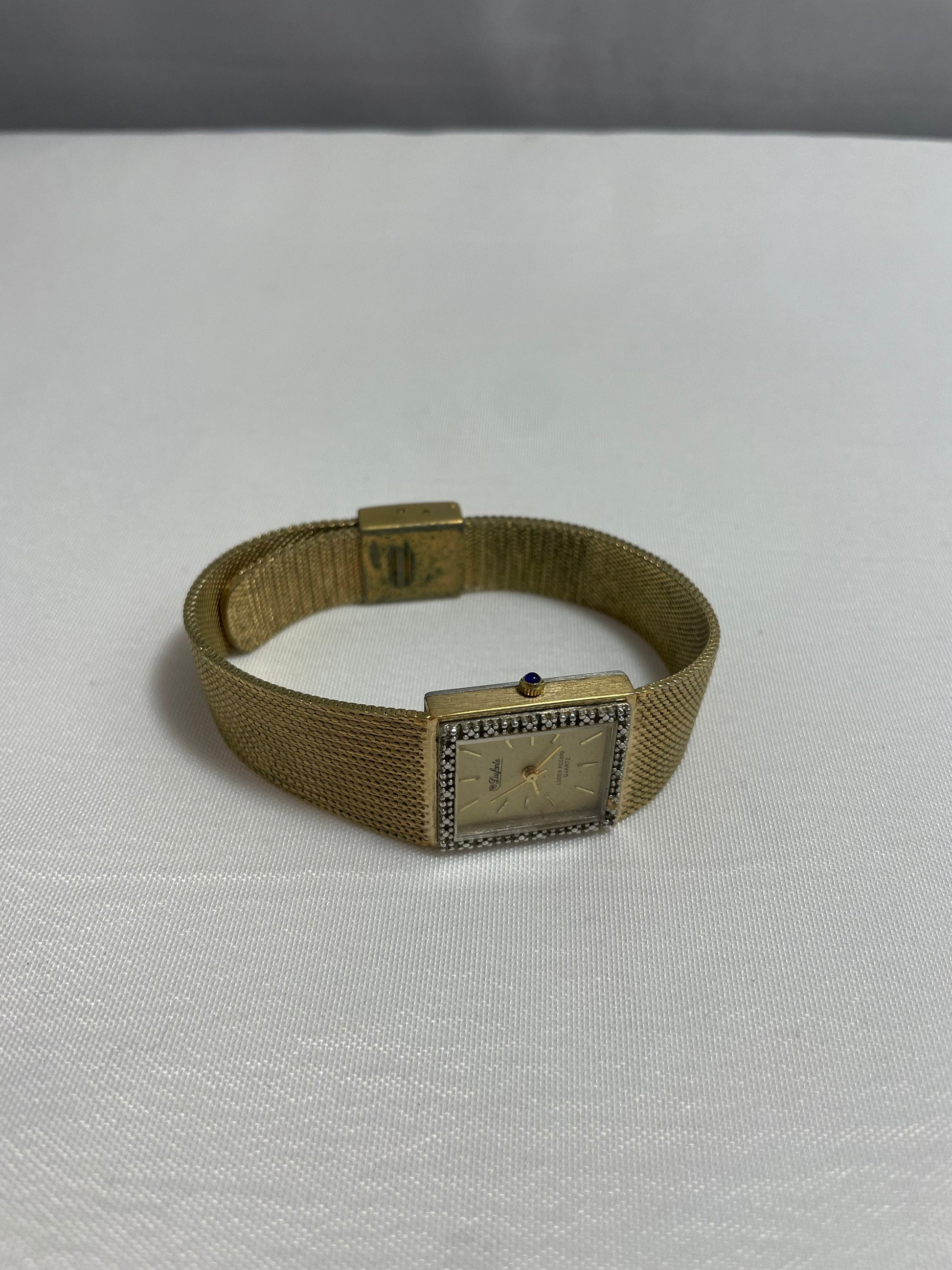 Vintage 1980's Armitron Dufonte Diamond Bezel Gold Tone Quartz Lucien Piccard Watch