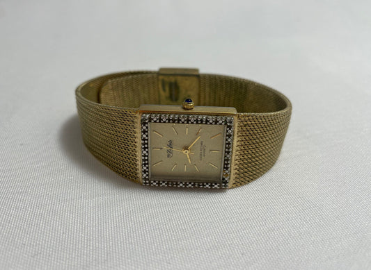 Vintage 1980's Armitron Dufonte Diamond Bezel Gold Tone Quartz Lucien Piccard Watch