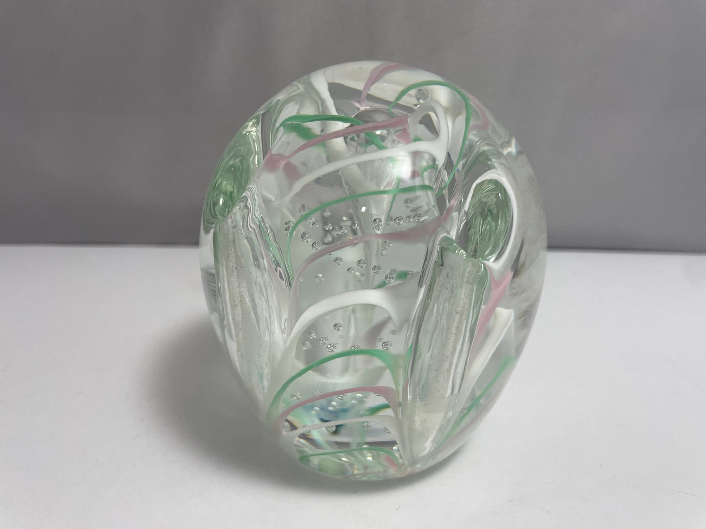 Vintage Murano Pink, Green, and White Uniquely Designed Paperweight