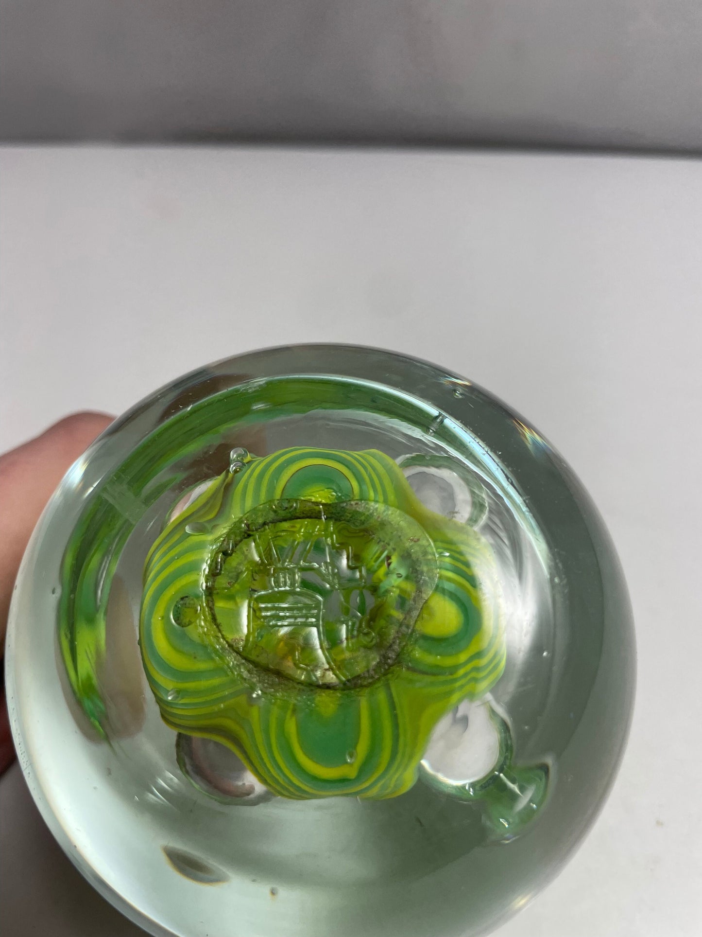 Vintage Murano Yellow and Green Swirl Paperweight