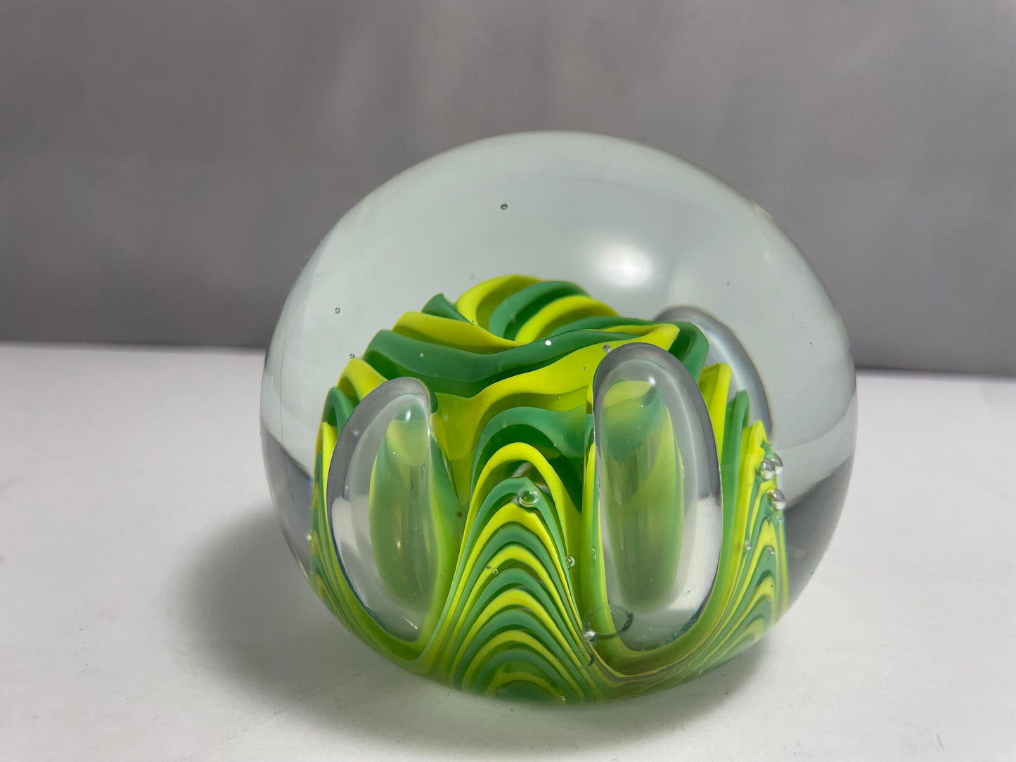 Vintage Murano Yellow and Green Swirl Paperweight