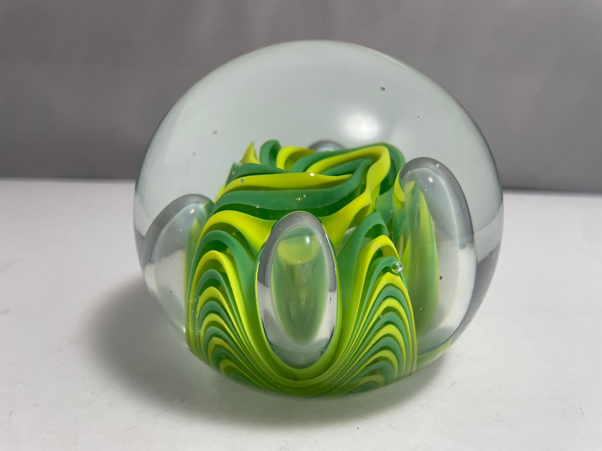 Vintage Murano Yellow and Green Swirl Paperweight