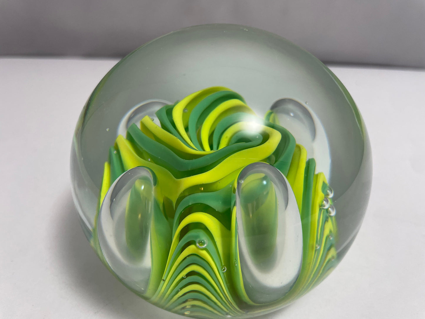 Vintage Murano Yellow and Green Swirl Paperweight