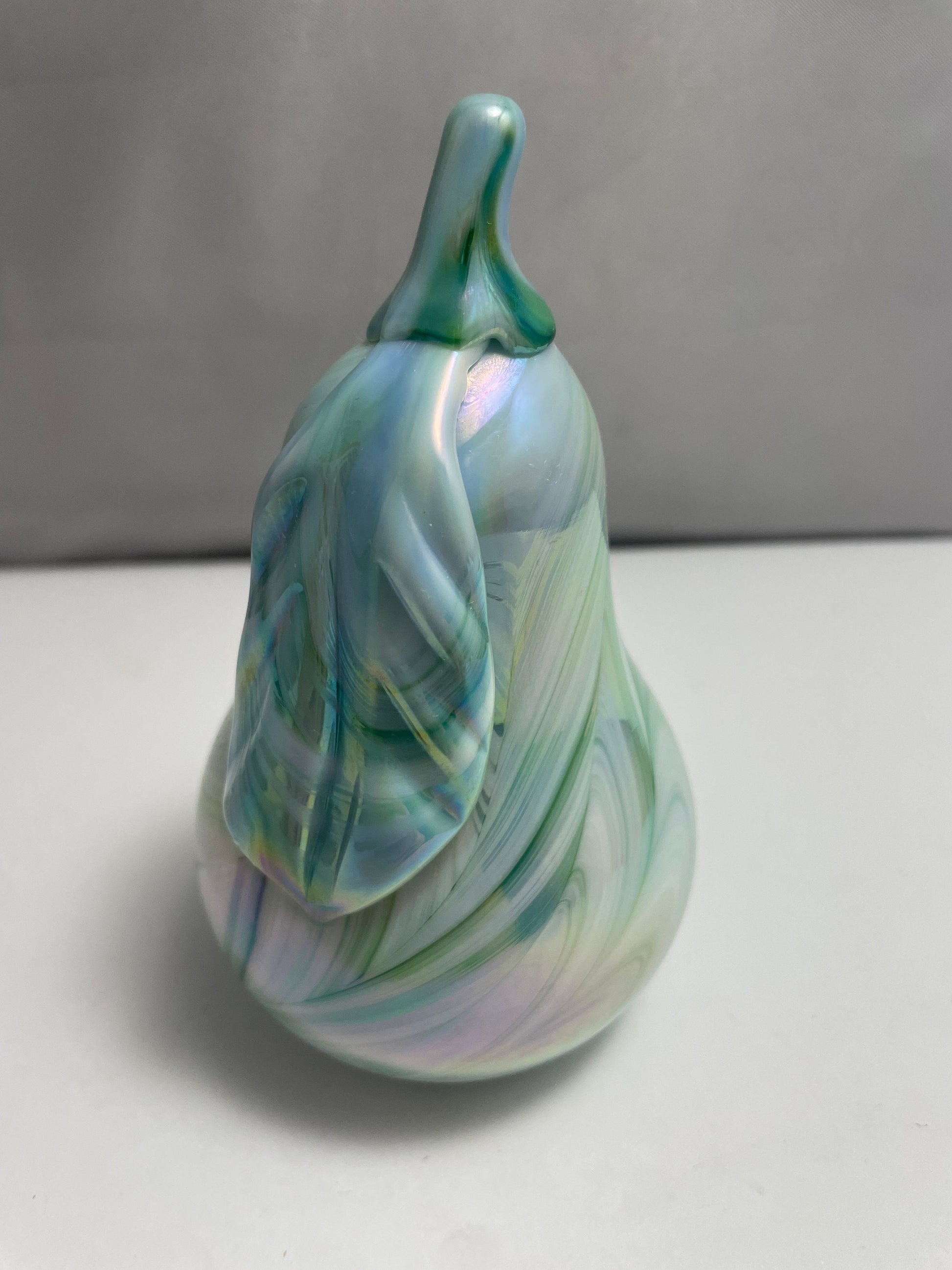 Vintage Green and White Iridescent Pear Shaped Rutlader Paperweight