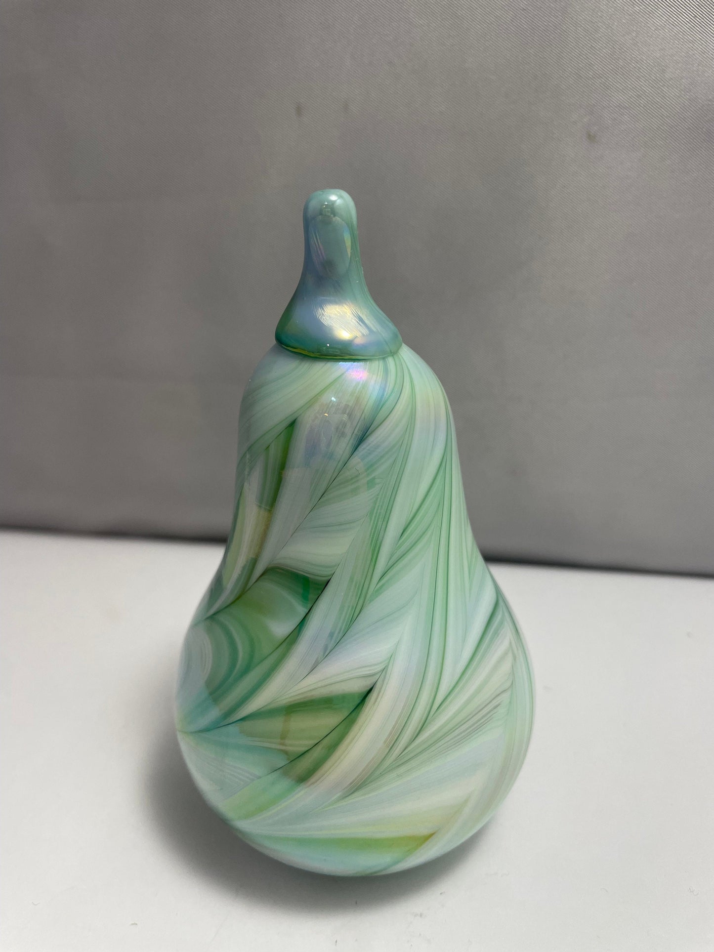 Vintage Green and White Iridescent Pear Shaped Rutlader Paperweight