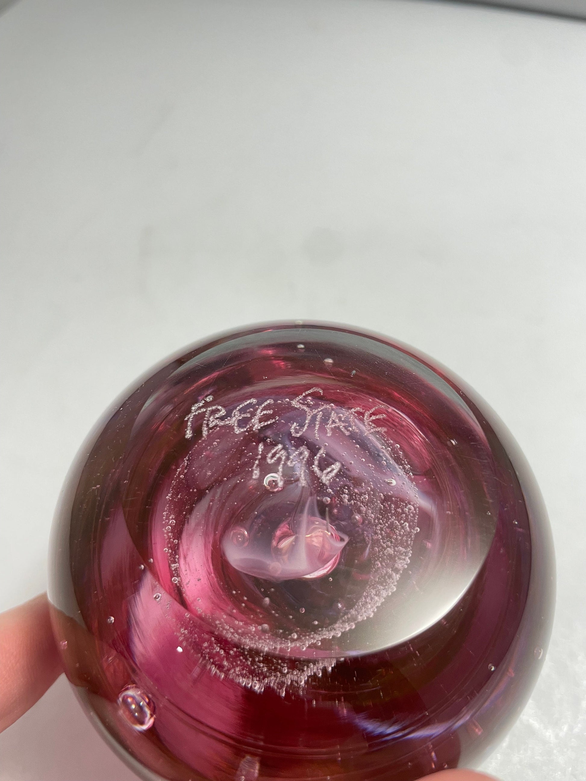 Vintage 1996 Free State Signed Purple Swirl Paperweight