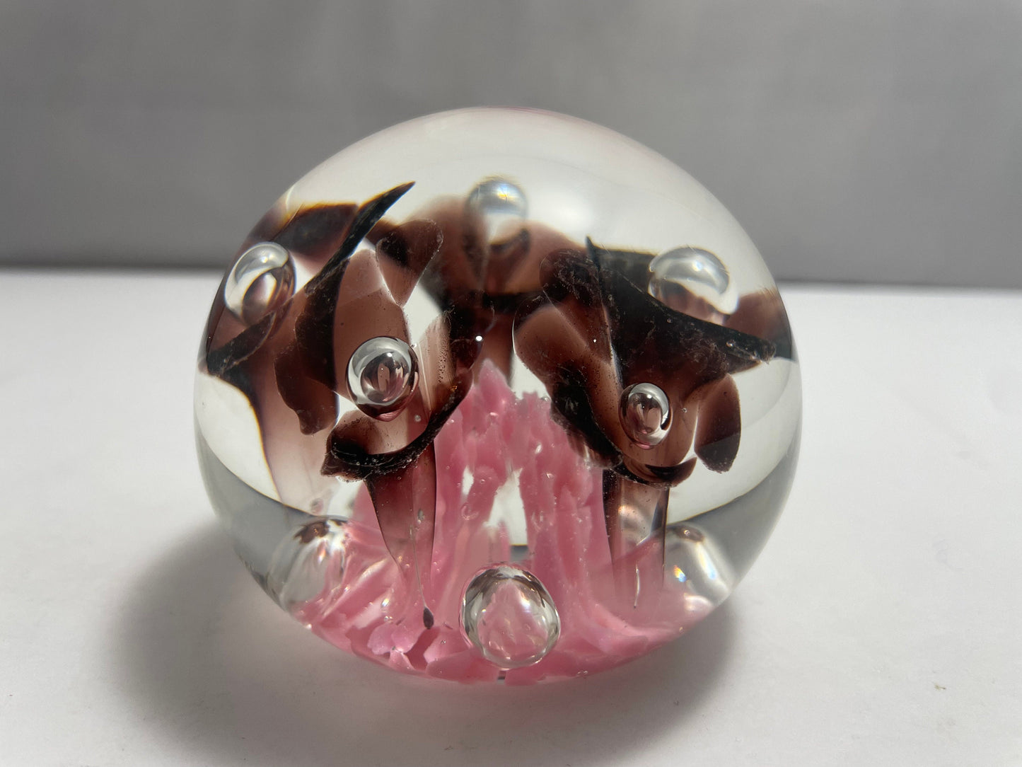 Vintage Joe Rice Pink Floral Paperweight