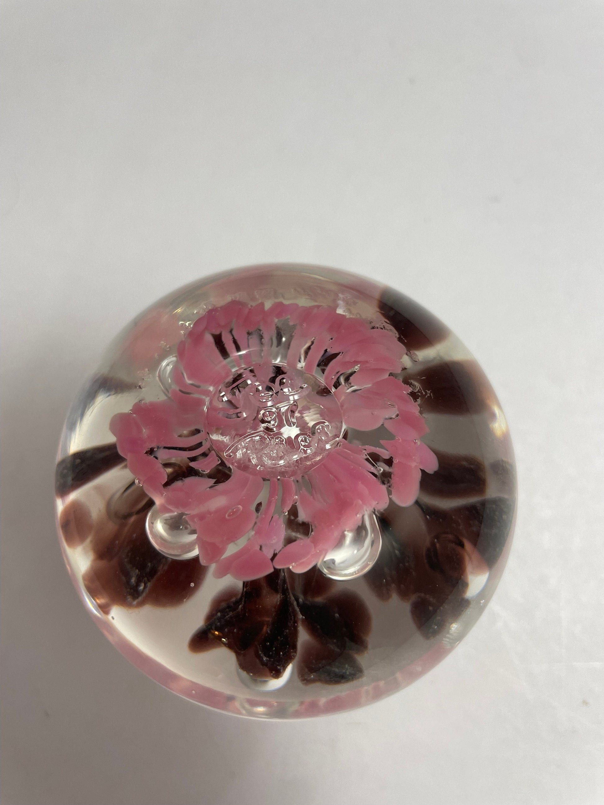 Vintage Joe Rice Pink Floral Paperweight