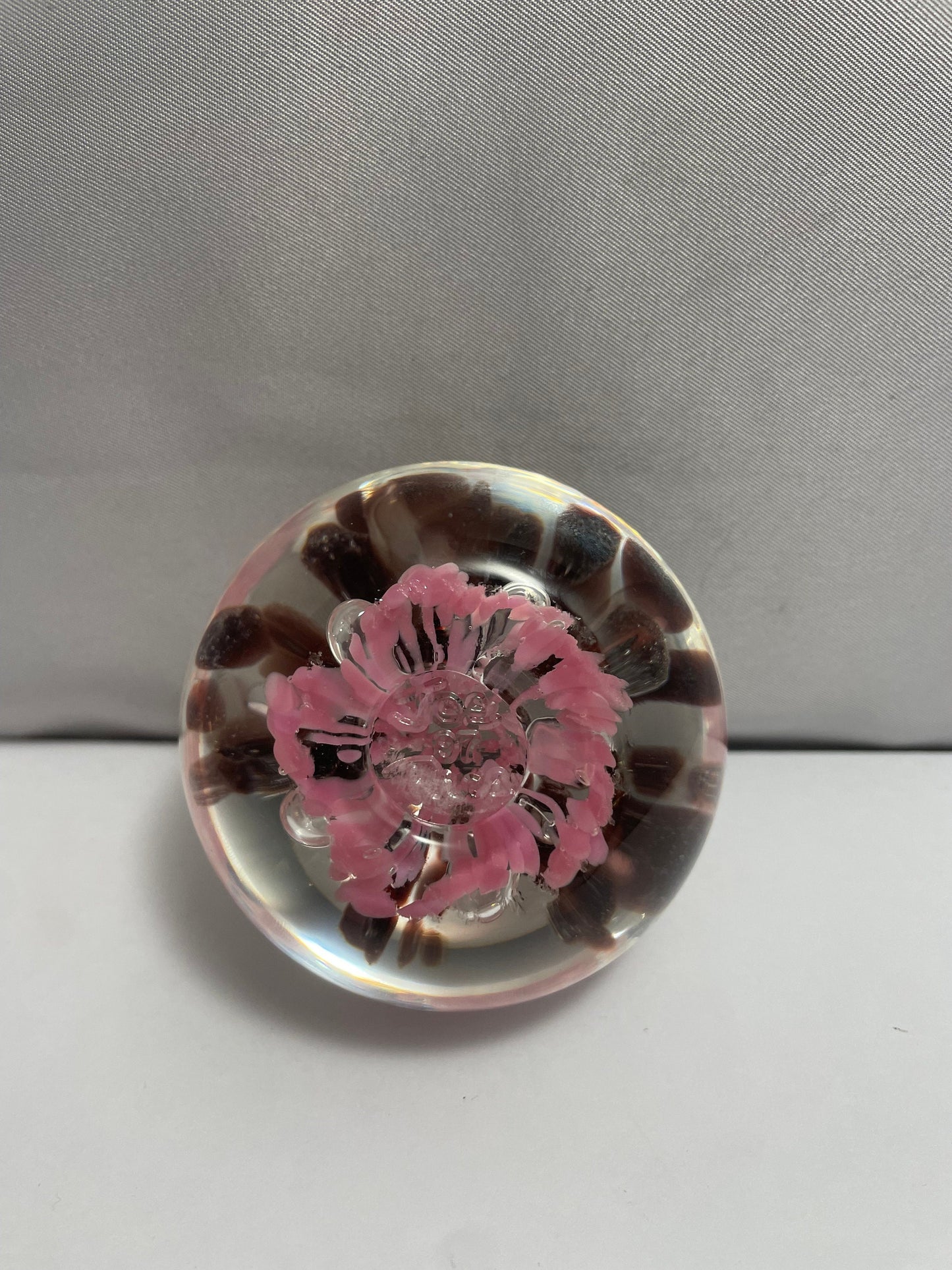 Vintage Joe Rice Pink Floral Paperweight