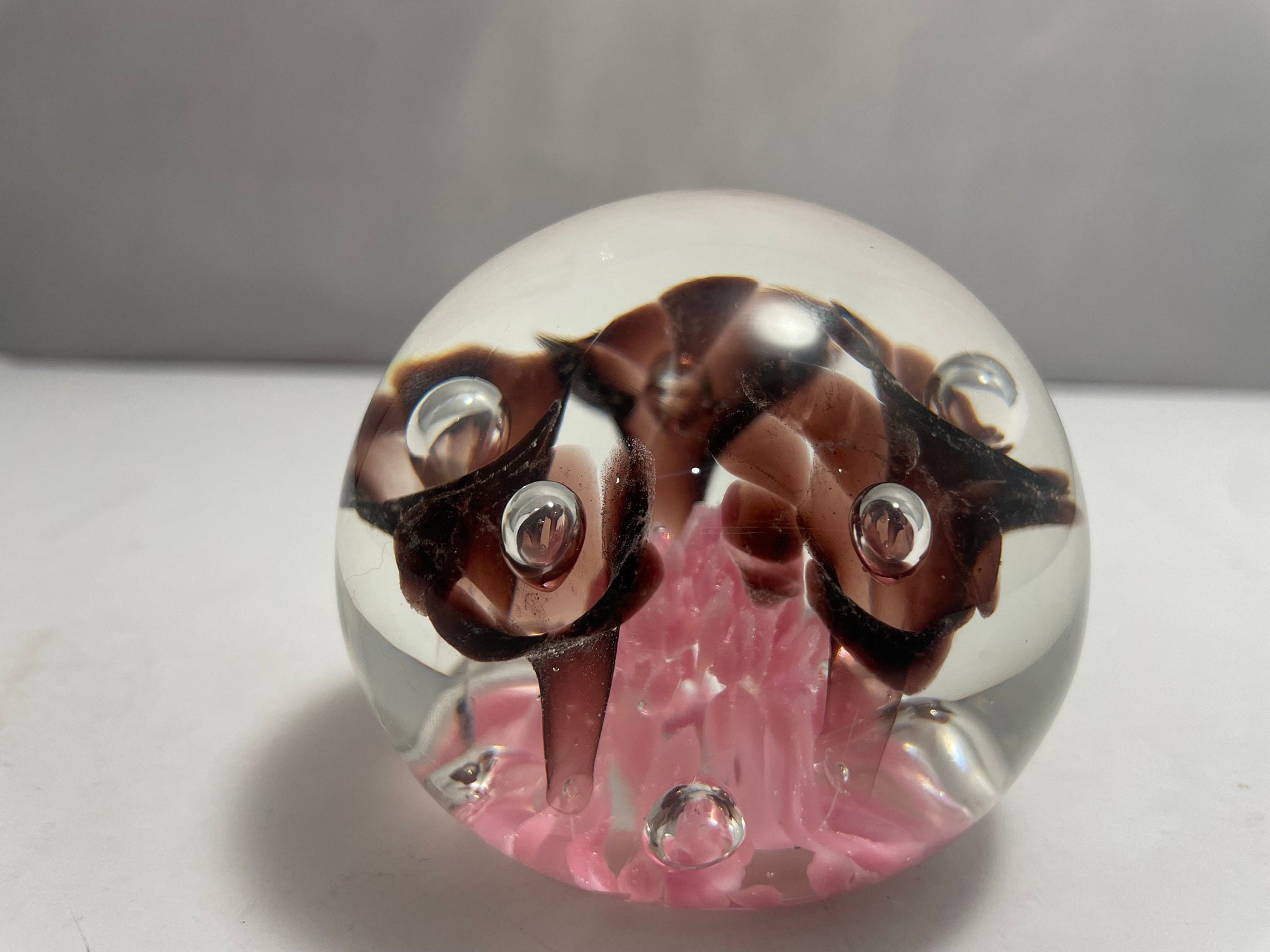 Vintage Joe Rice Pink Floral Paperweight