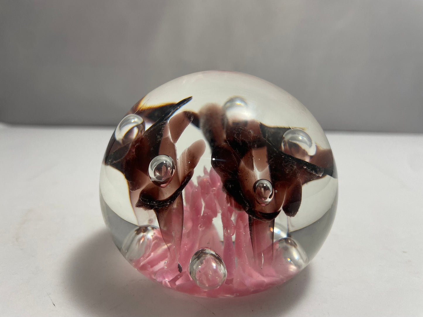 Vintage Joe Rice Pink Floral Paperweight