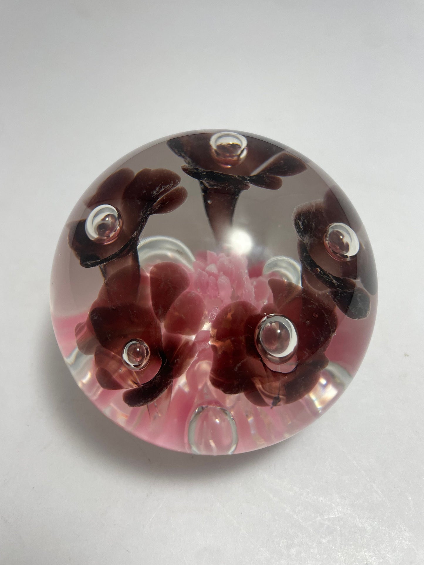 Vintage Joe Rice Pink Floral Paperweight