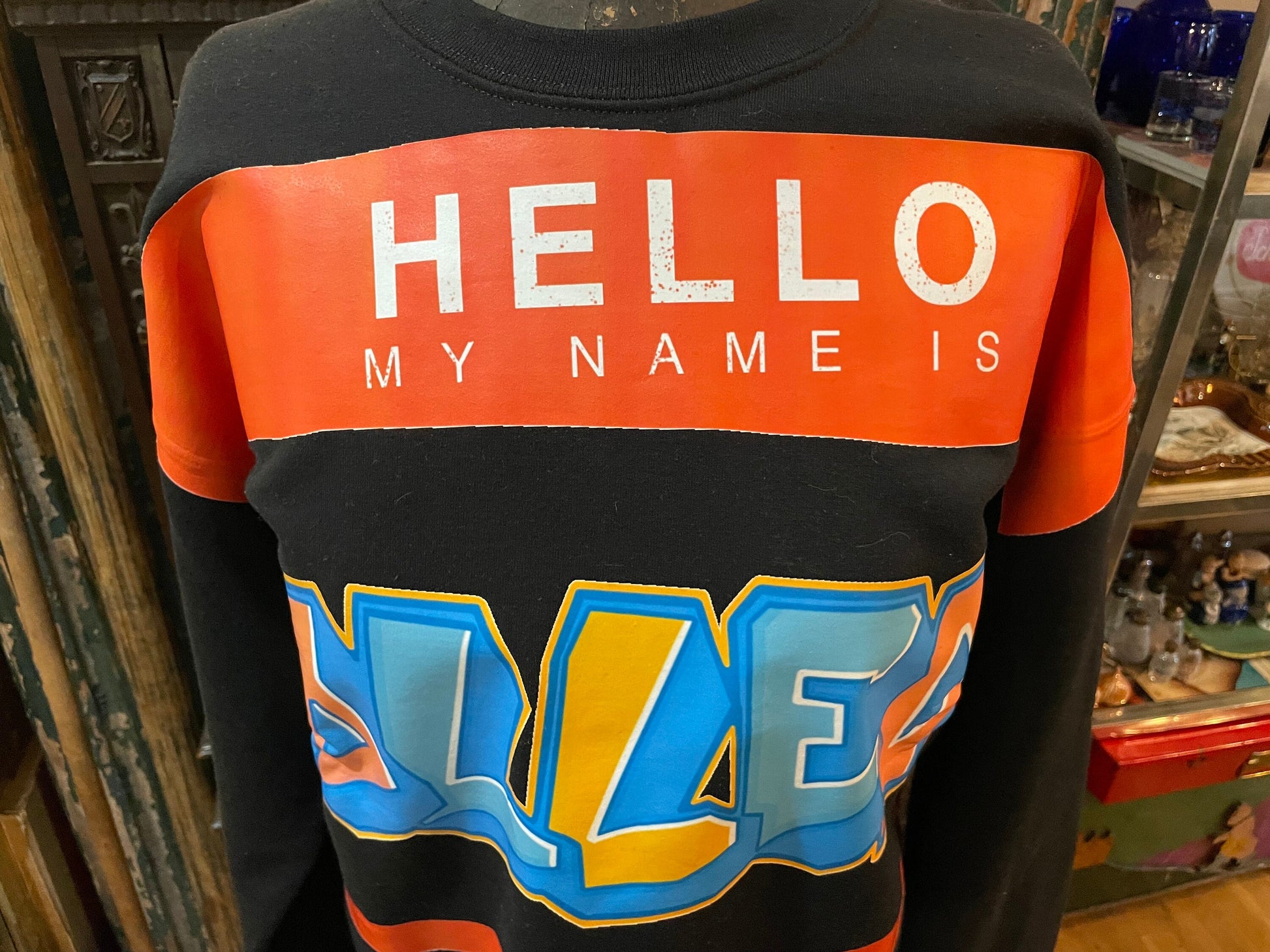 Collect Crewneck Sweatshirt with 'Hello My Name is' and 'Collect' Graphics