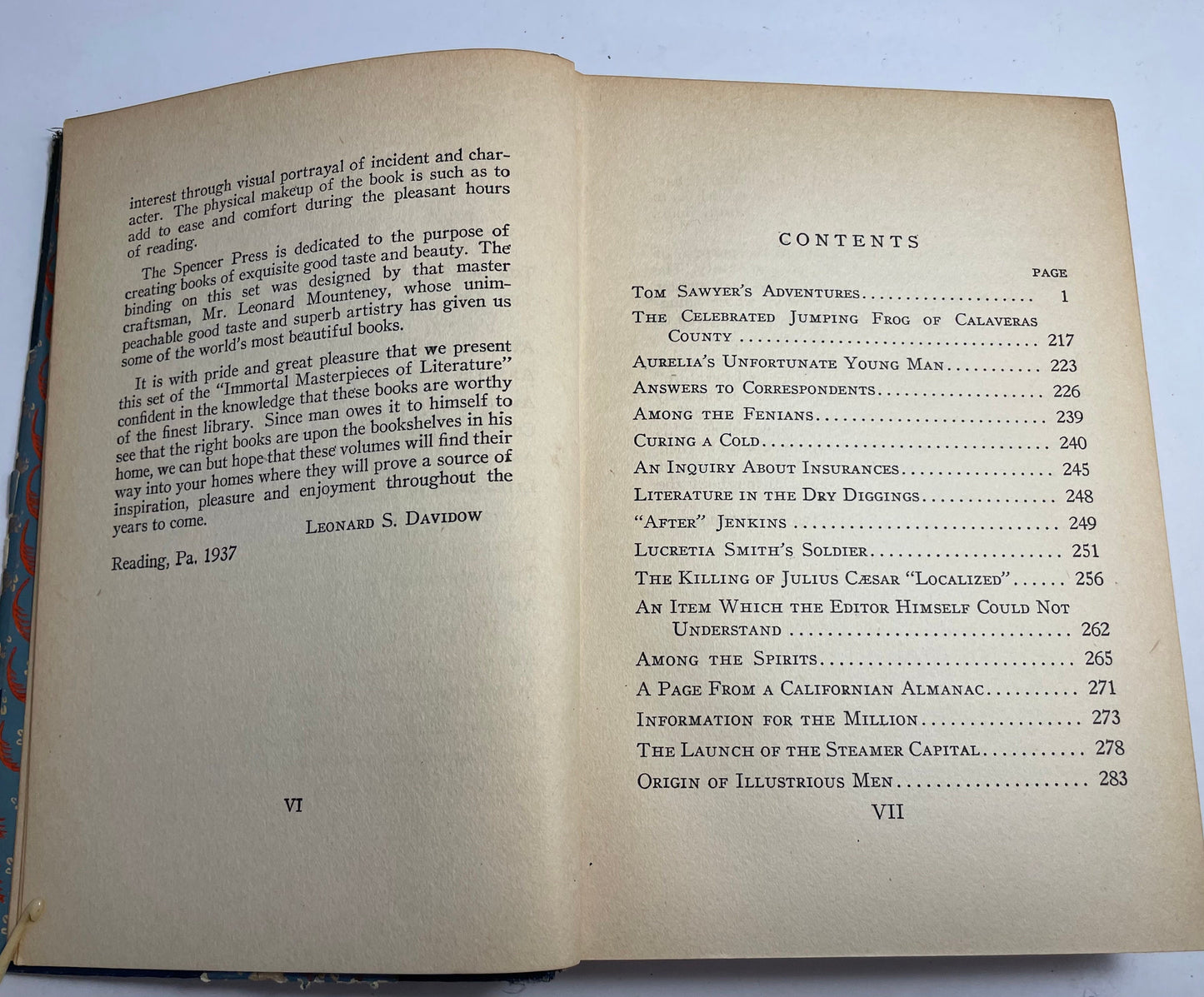 Immortal Masterpieces of Literature, The Adventures of Tom Sawyer by Samuel L. Clemens, Classic 1930's Tales, Vintage Literature