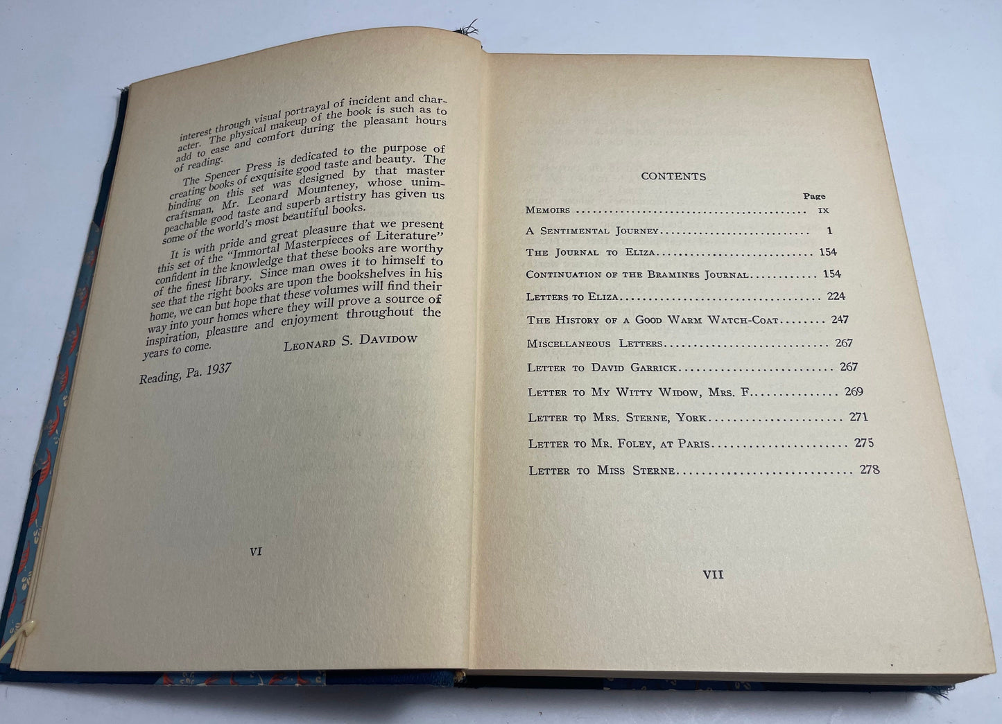 Immortal Masterpieces of Literature, A Sentimental Journey, Through France and Italy by Laurence Sterne, Vintage Collectibles, Literature