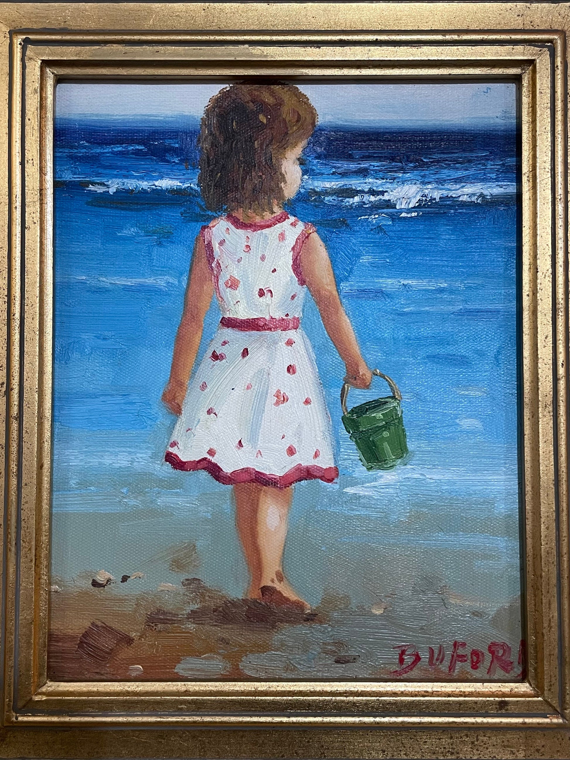 Claude Marie Buford Signed Framed Oil On Canvas, Beach Girl Painting, Coastal Painting, Beach Artwork