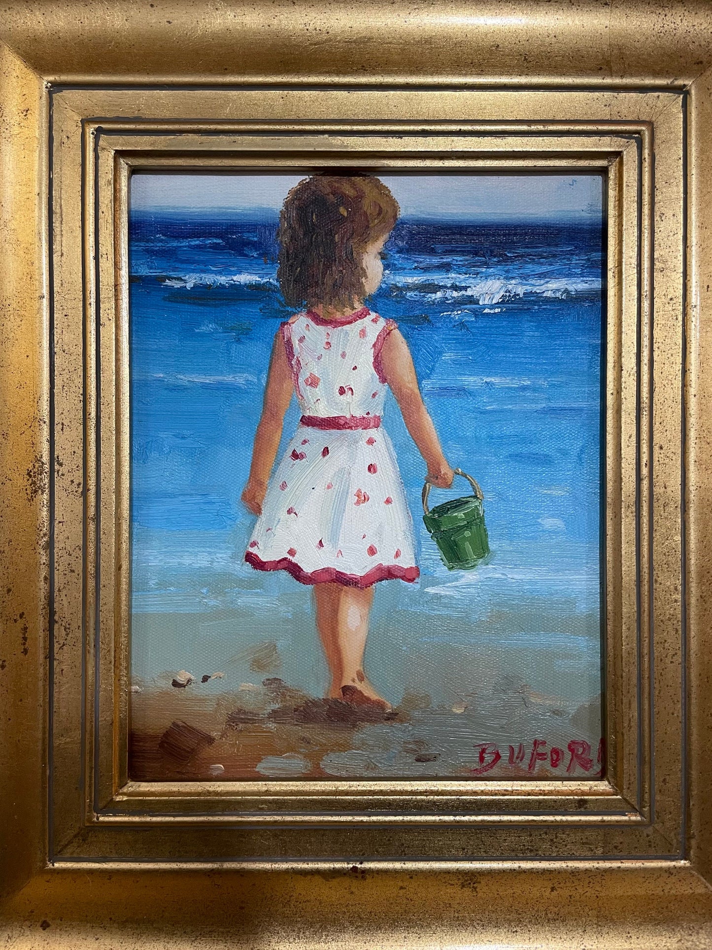 Claude Marie Buford Signed Framed Oil On Canvas, Beach Girl Painting, Coastal Painting, Beach Artwork