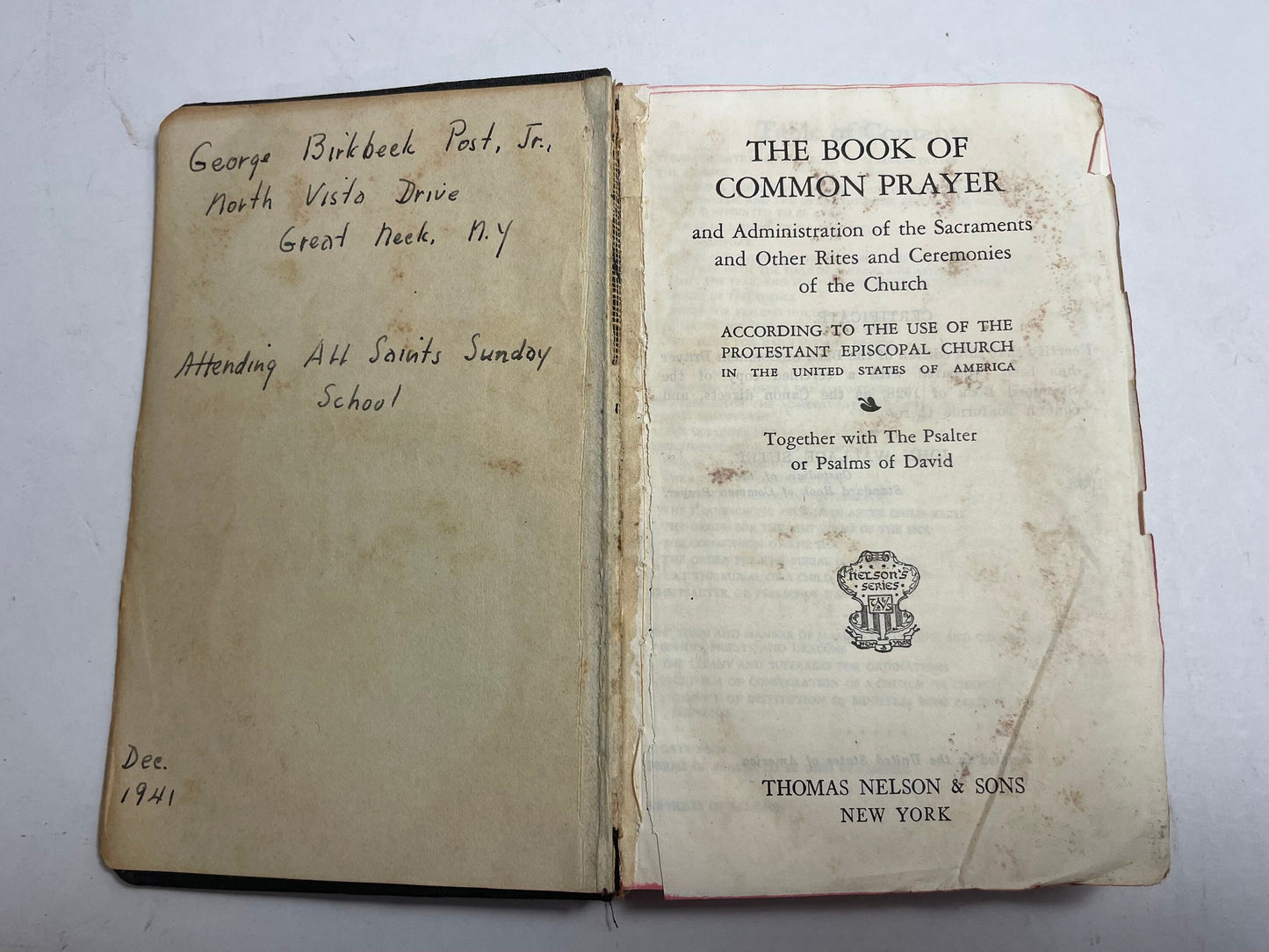 The Book of Common Prayer Published by Thomas Nelson & Sons New York, Episcopal Bible, Antique Church Bible, Collectible Prayer Book