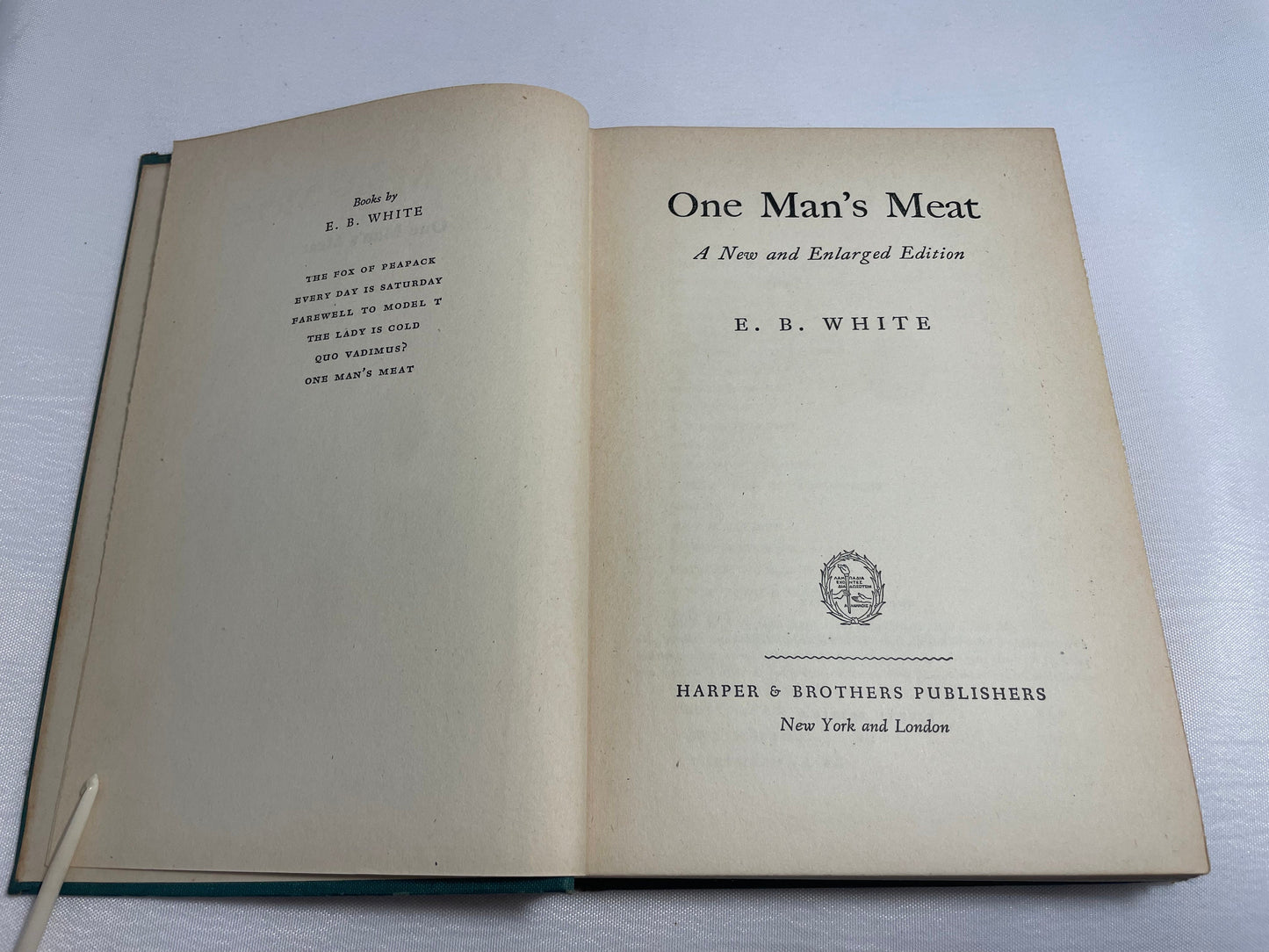 One Man's Meat by E.B. White, New and Enlarged Edition, Classic Novel, Collectible Book, Anthology of Columns, Personal Record, Vintage Book