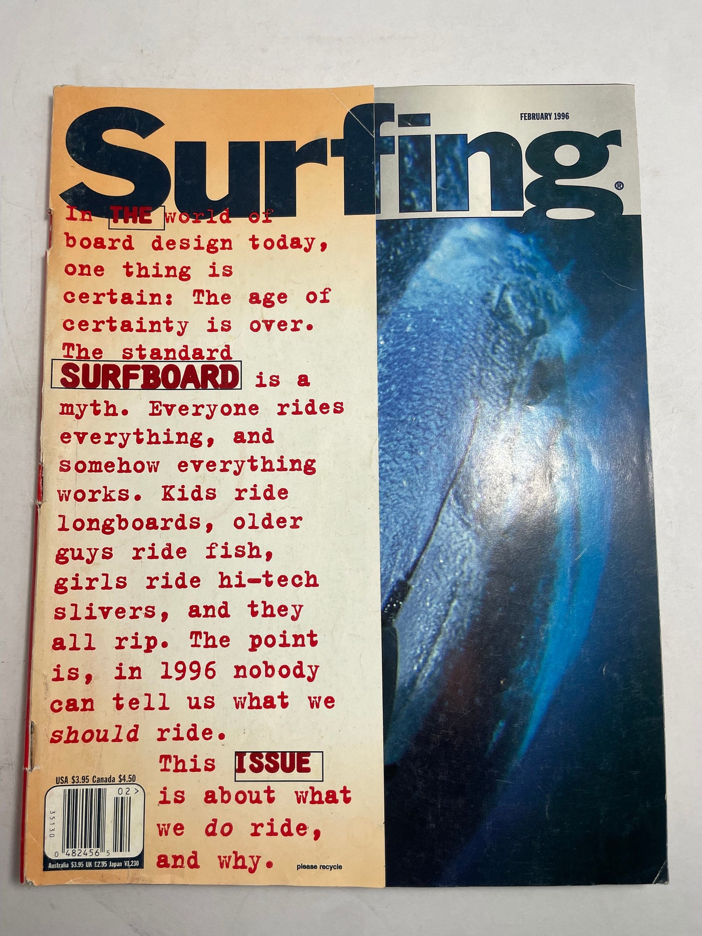 1996 February Surfing Magazine, Vintage Surfing Memorabilia, Surf Photography and Advertisements, 90's Collectible Magazine