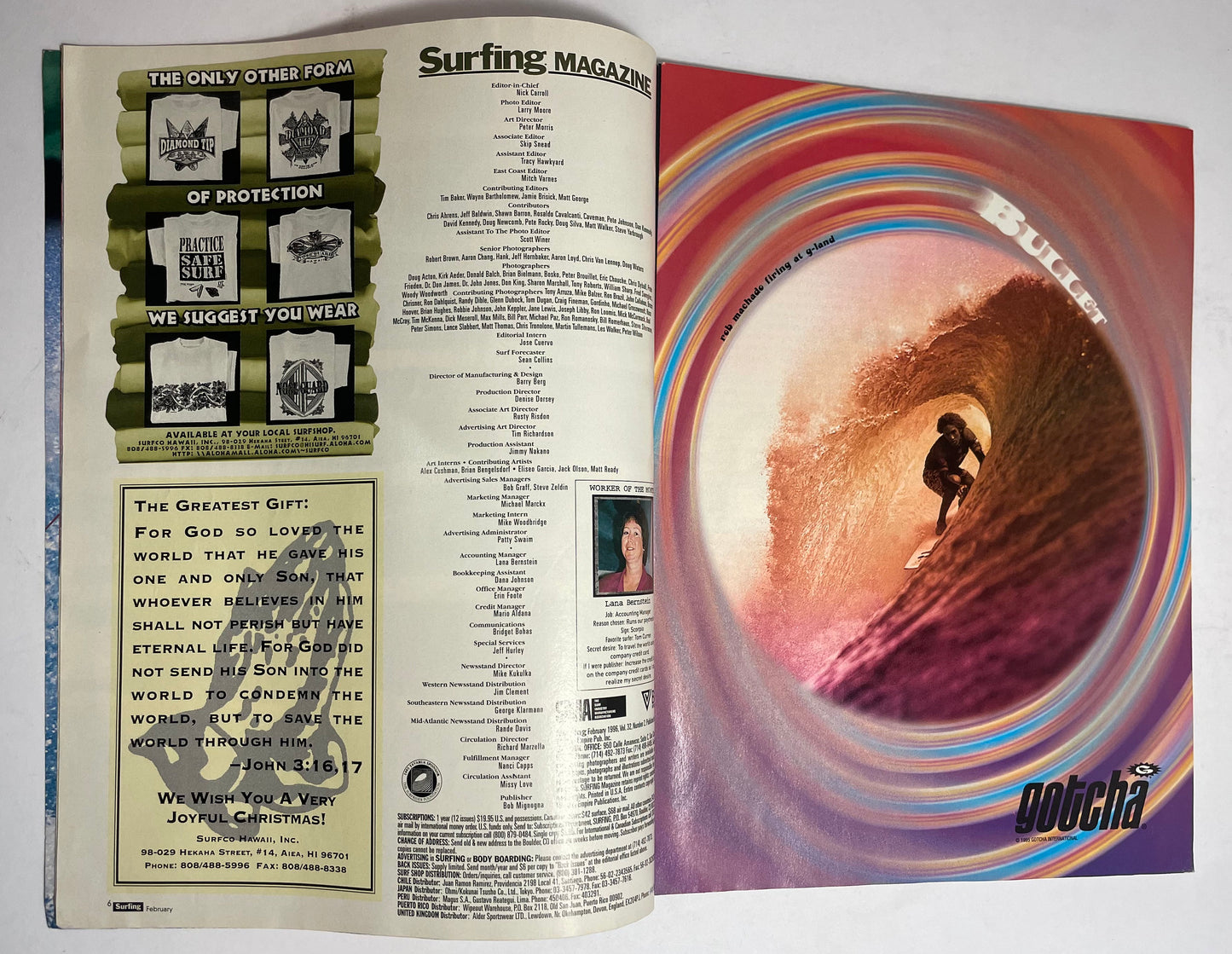 1996 February Surfing Magazine, Vintage Surfing Memorabilia, Surf Photography and Advertisements, 90's Collectible Magazine