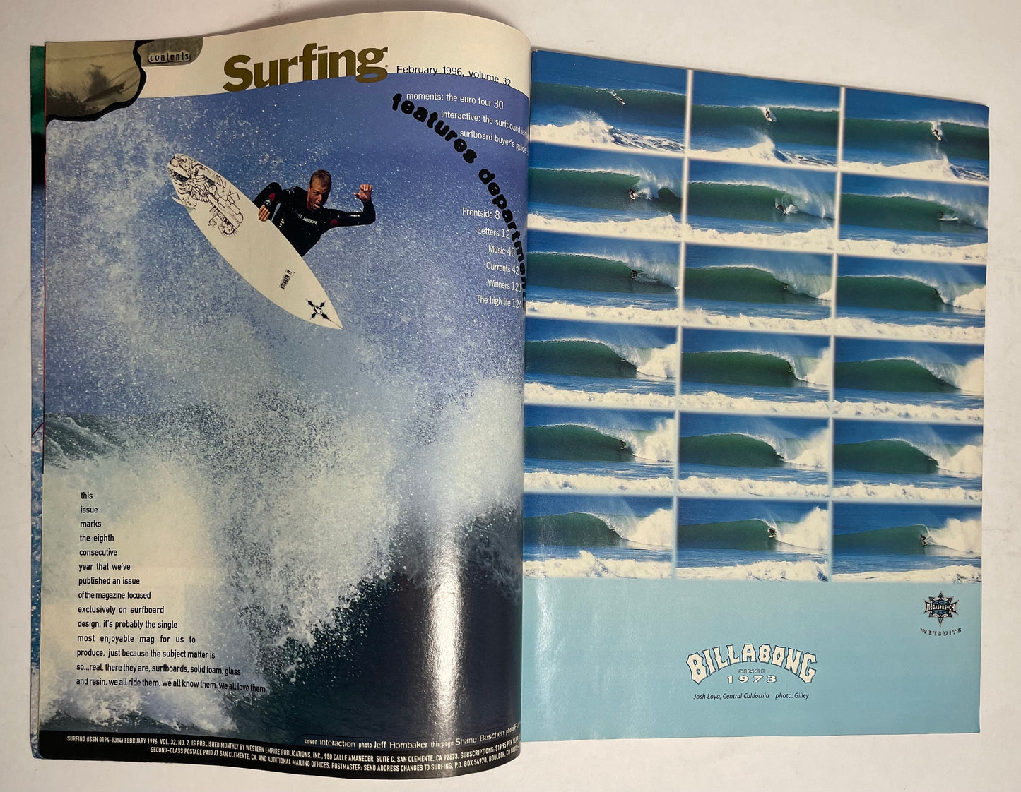 1996 February Surfing Magazine, Vintage Surfing Memorabilia, Surf Photography and Advertisements, 90's Collectible Magazine